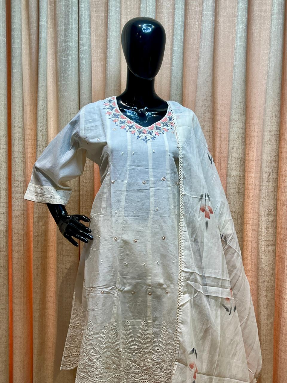 White Cotton Suit Set - Women Suit Set