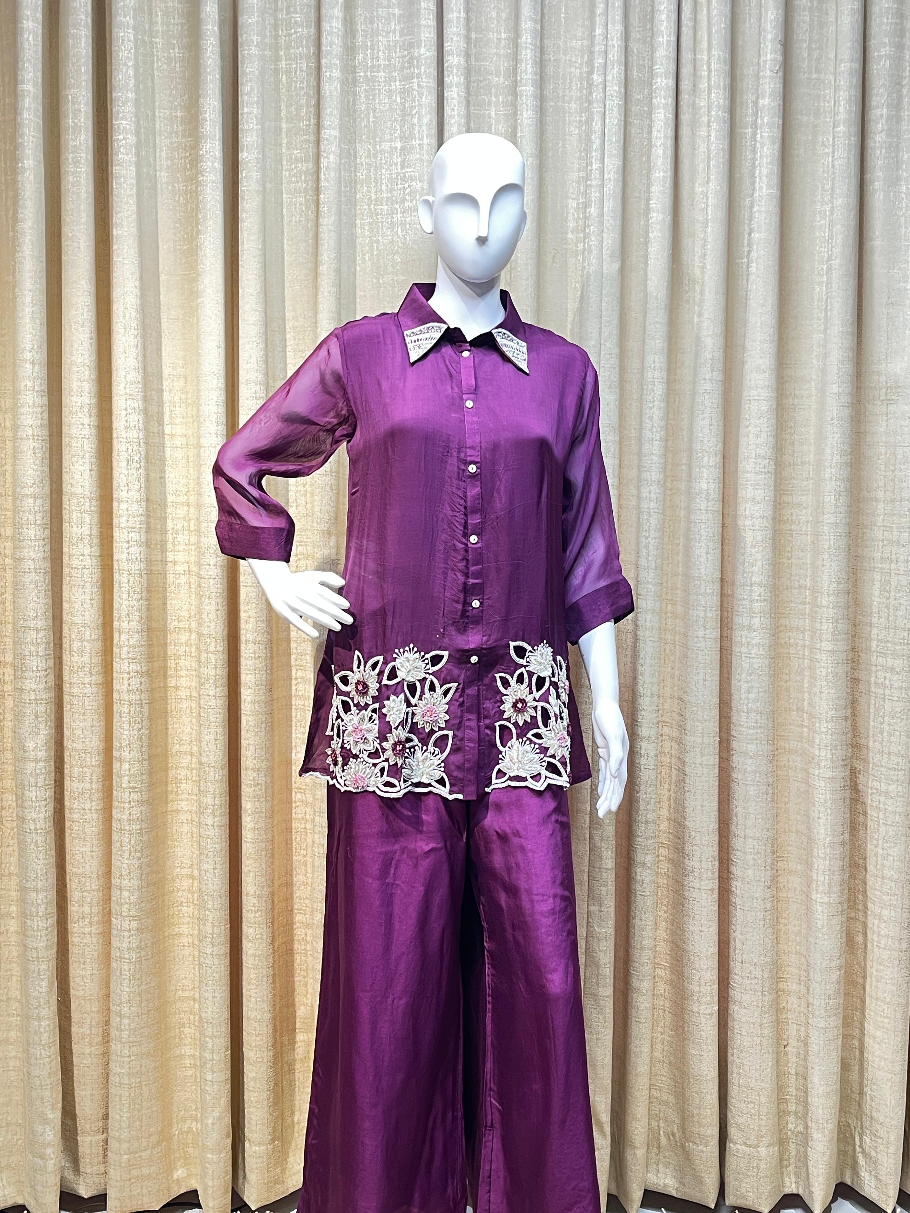 Oracle by Manusri - Purple Silk Embroidered Co-ord Set