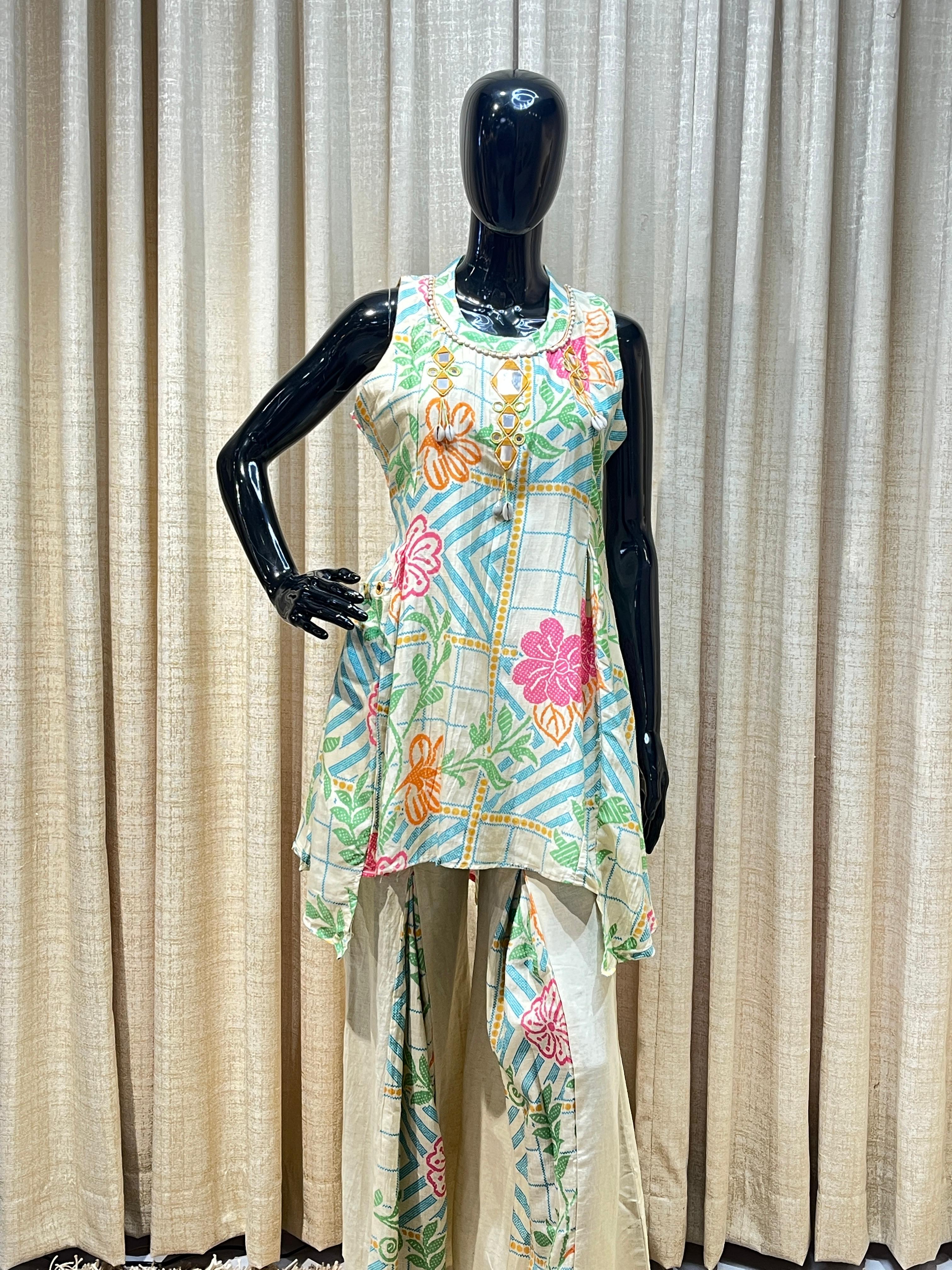 Oracle by Manusri - Cream and Printed Sleeveless Co-ord Set