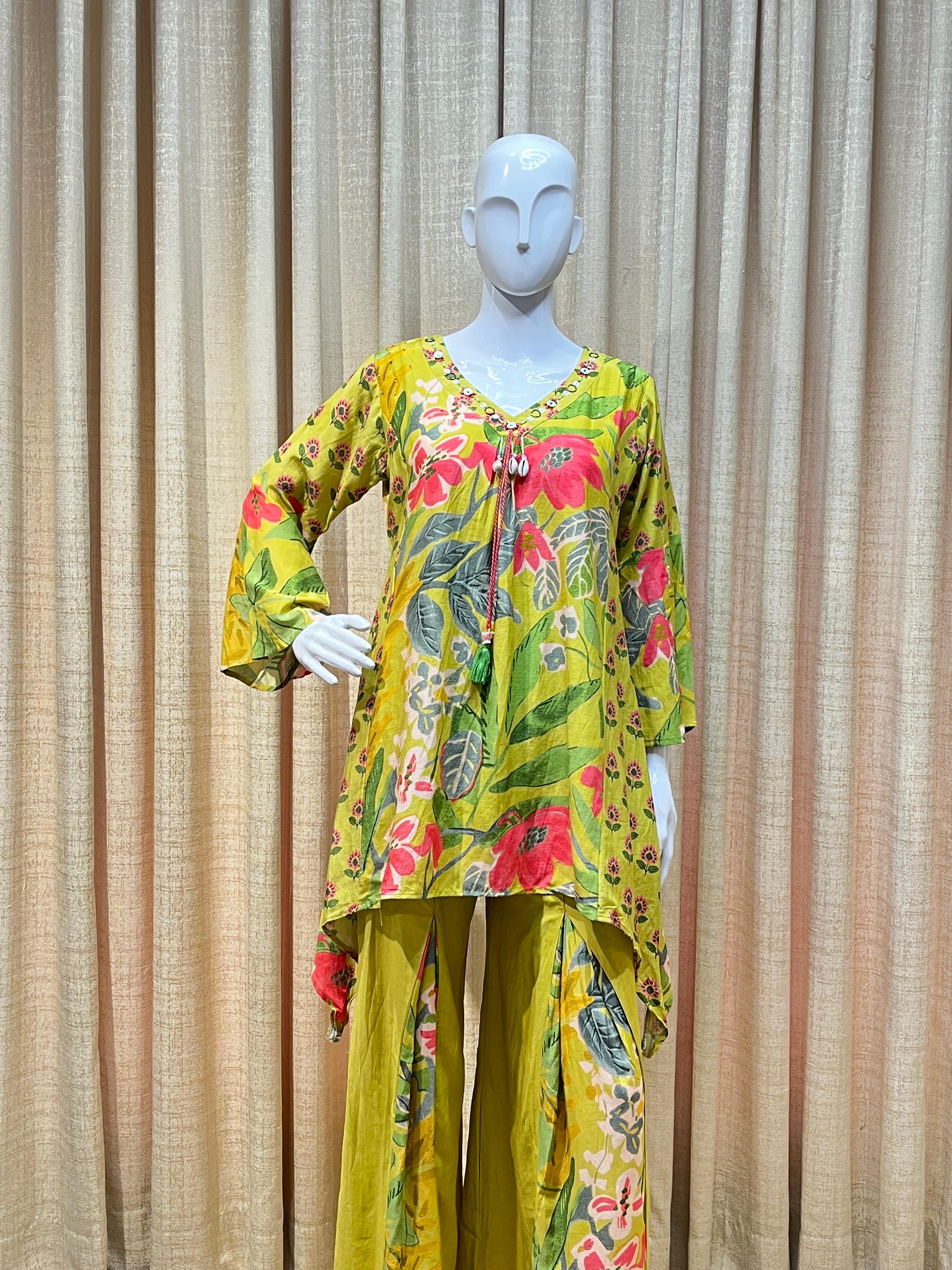Oracle by Manusri - Lime Green Floral Co-ord Set