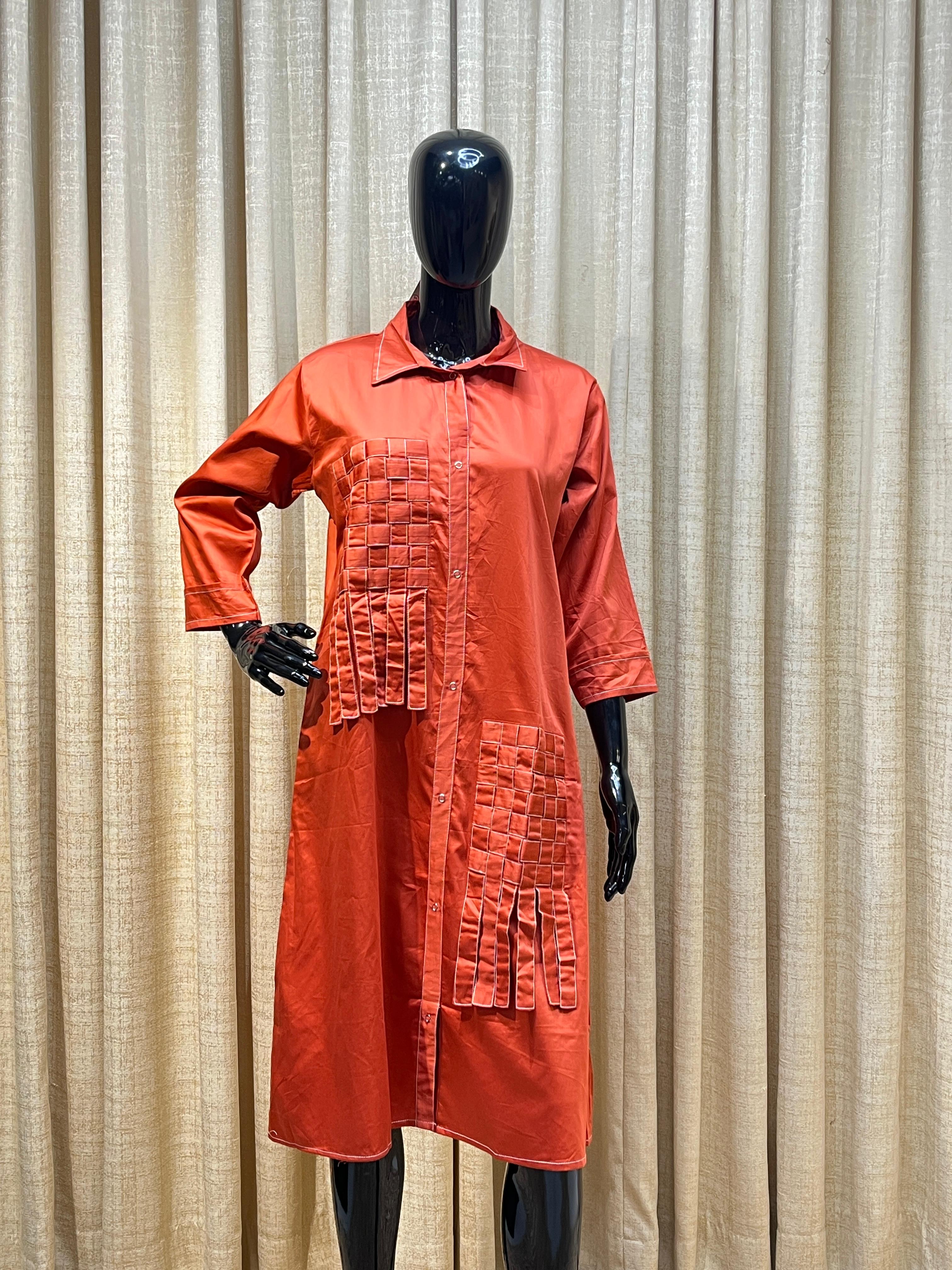 Rust Orange Fringed One-Piece Dress