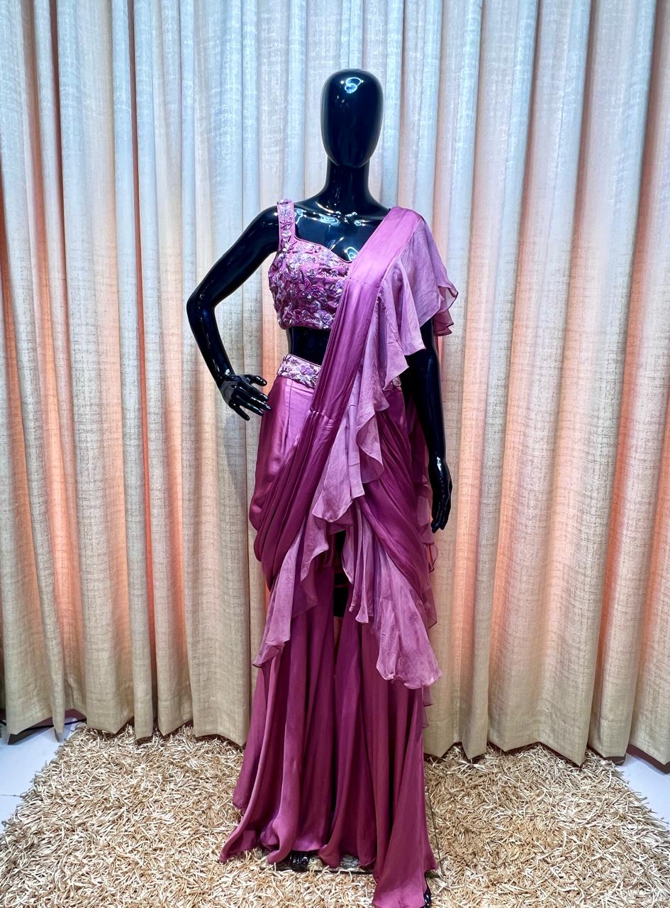 Order Dark Pink Ruffle Saree online in Hyderabad