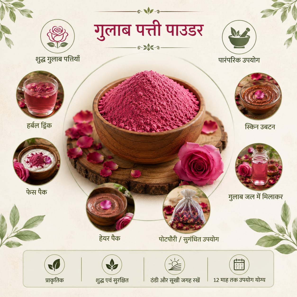 Gulab Patti Powder (Rose Petal Powder)