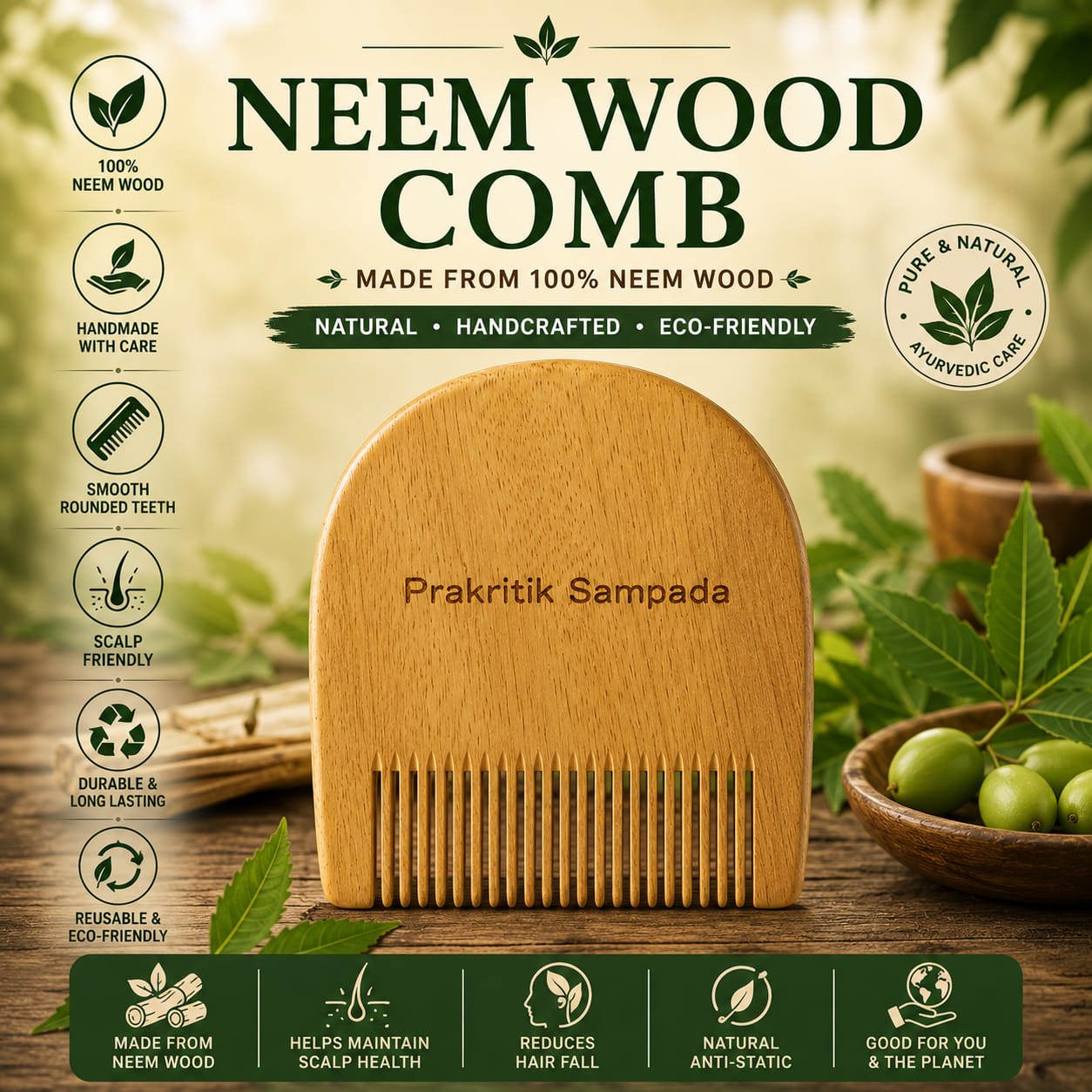 Prakritik Sampada - Neem Wood Comb