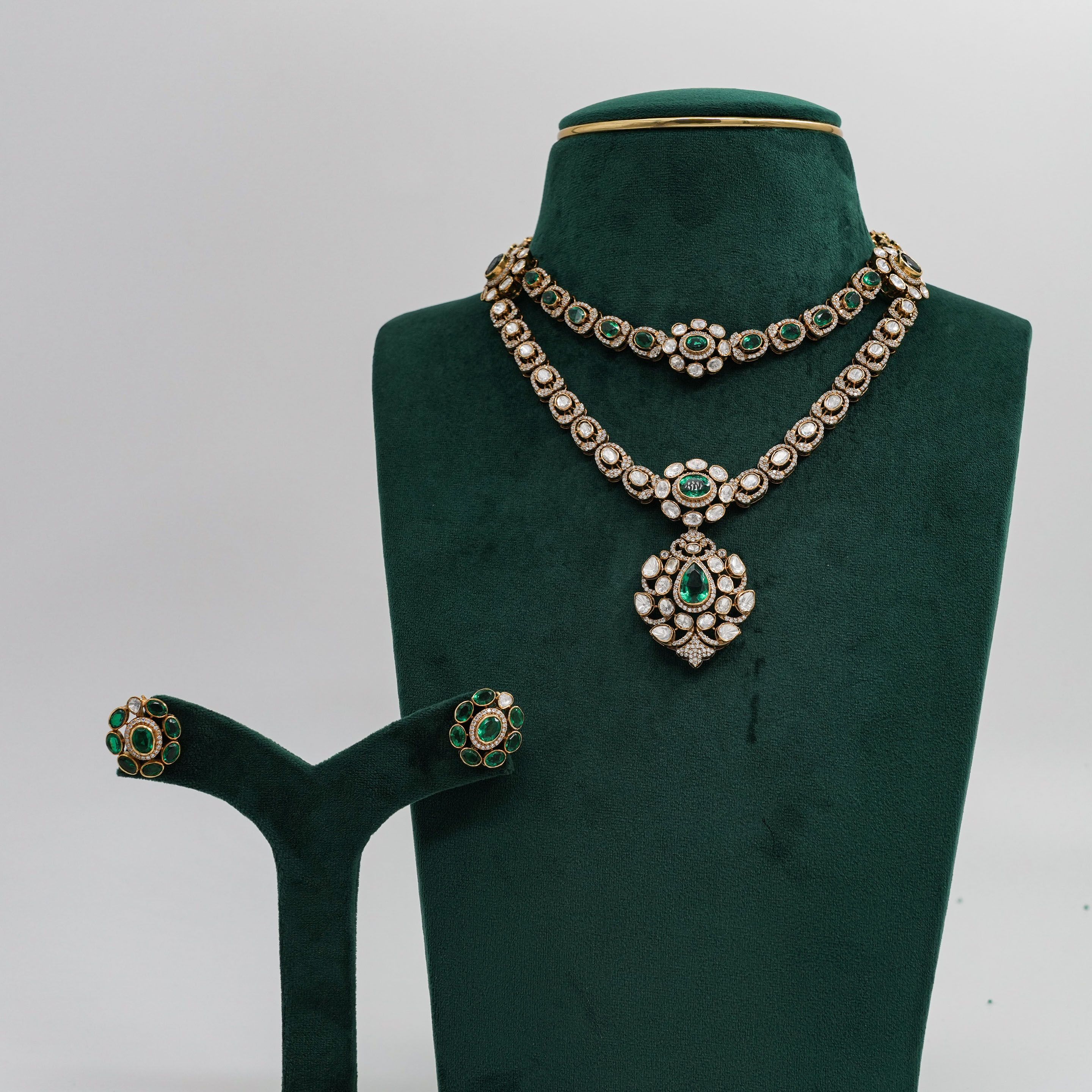 Raag Silver Jewellery - Emerald Necklace Set