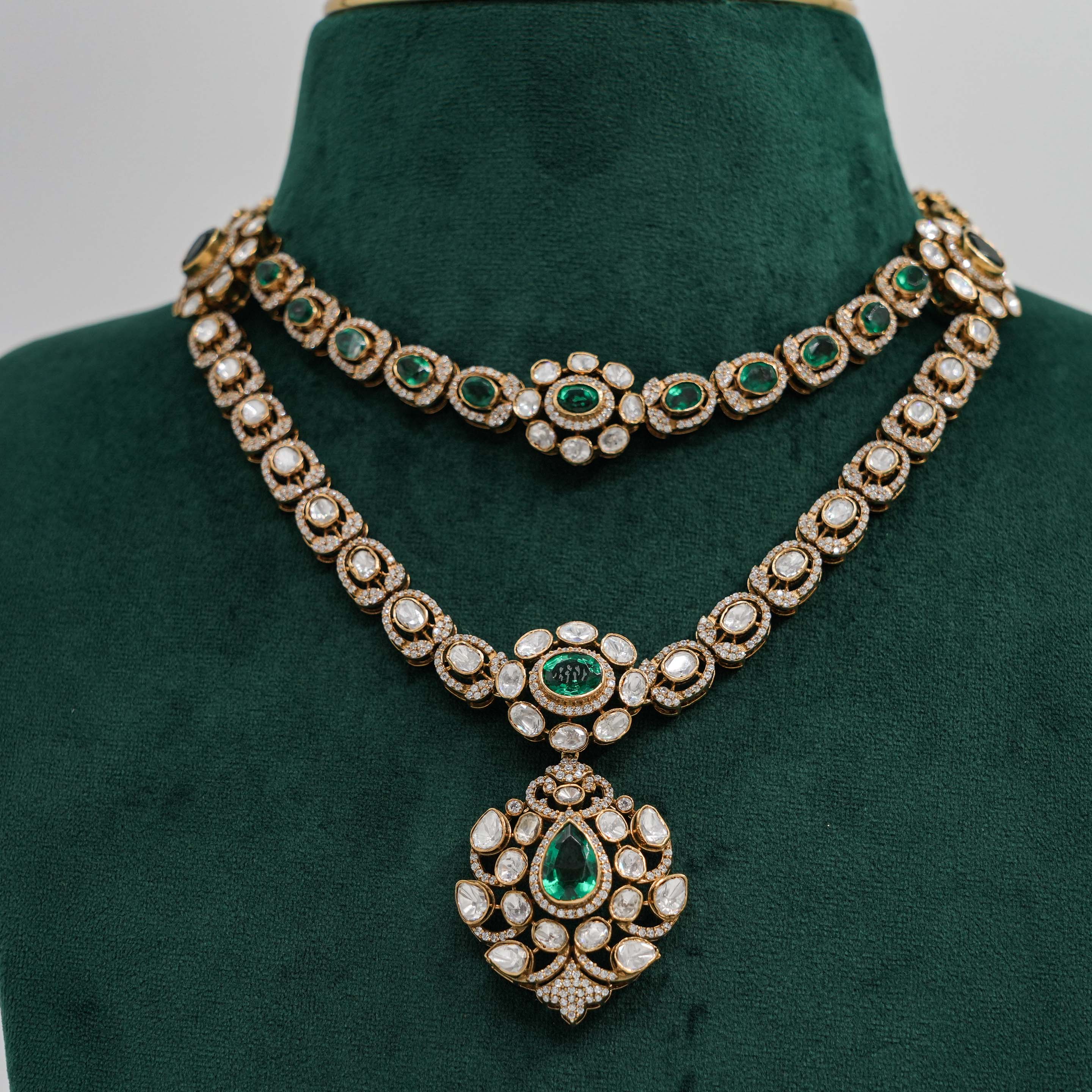 Raag Silver Jewellery - Emerald Necklace Set