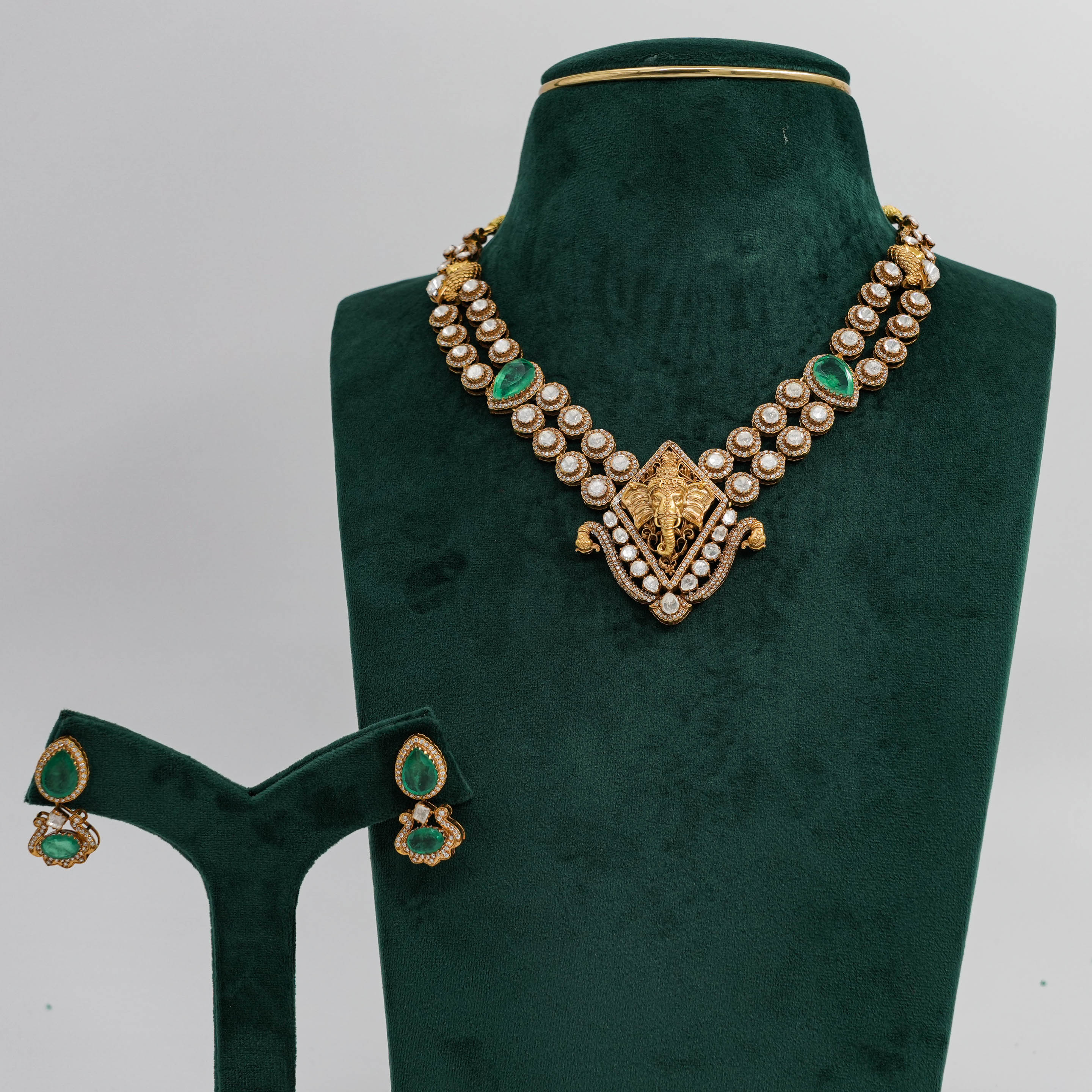 Raag Silver Jewellery - Emerald Gold Necklace