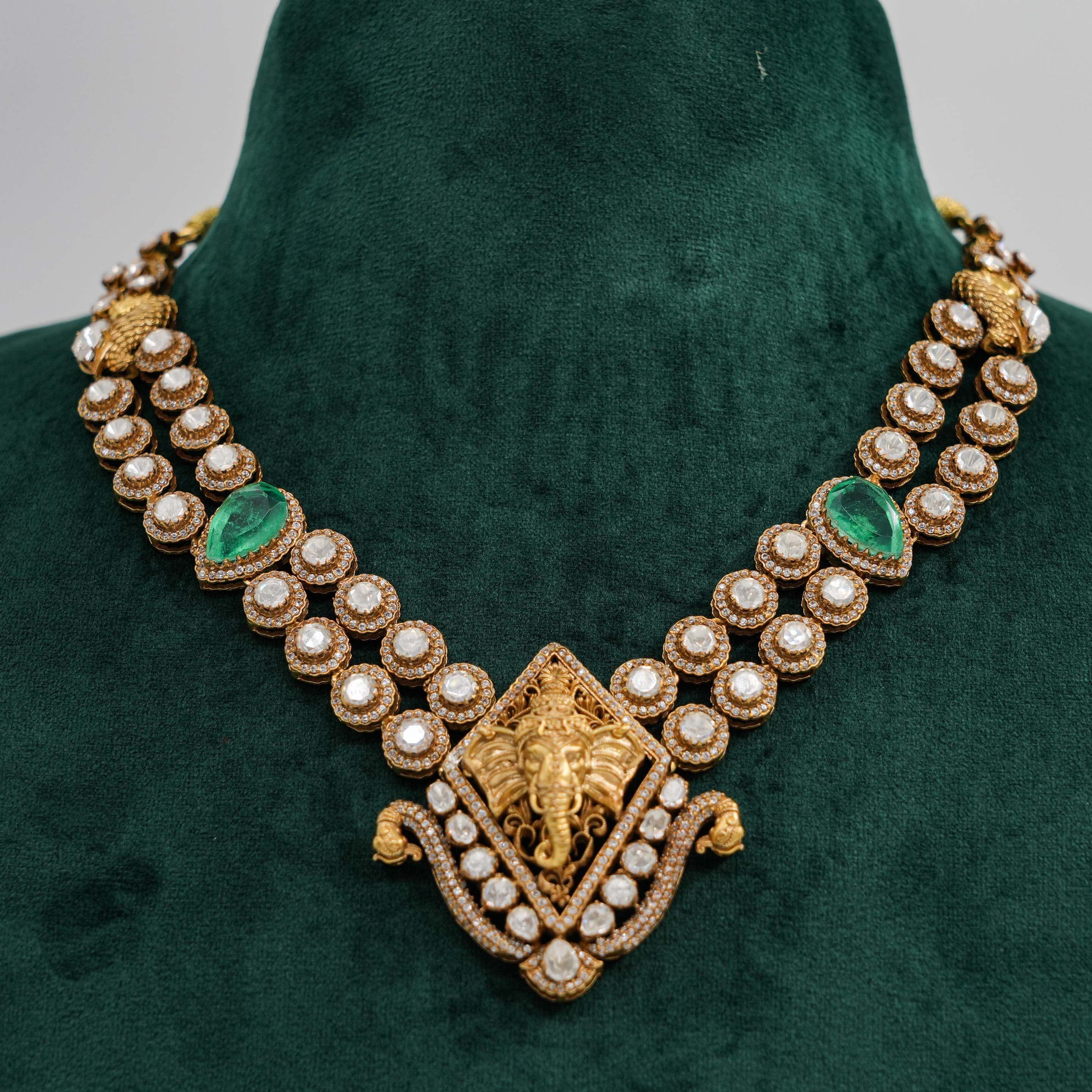 Raag Silver Jewellery - Emerald Gold Necklace