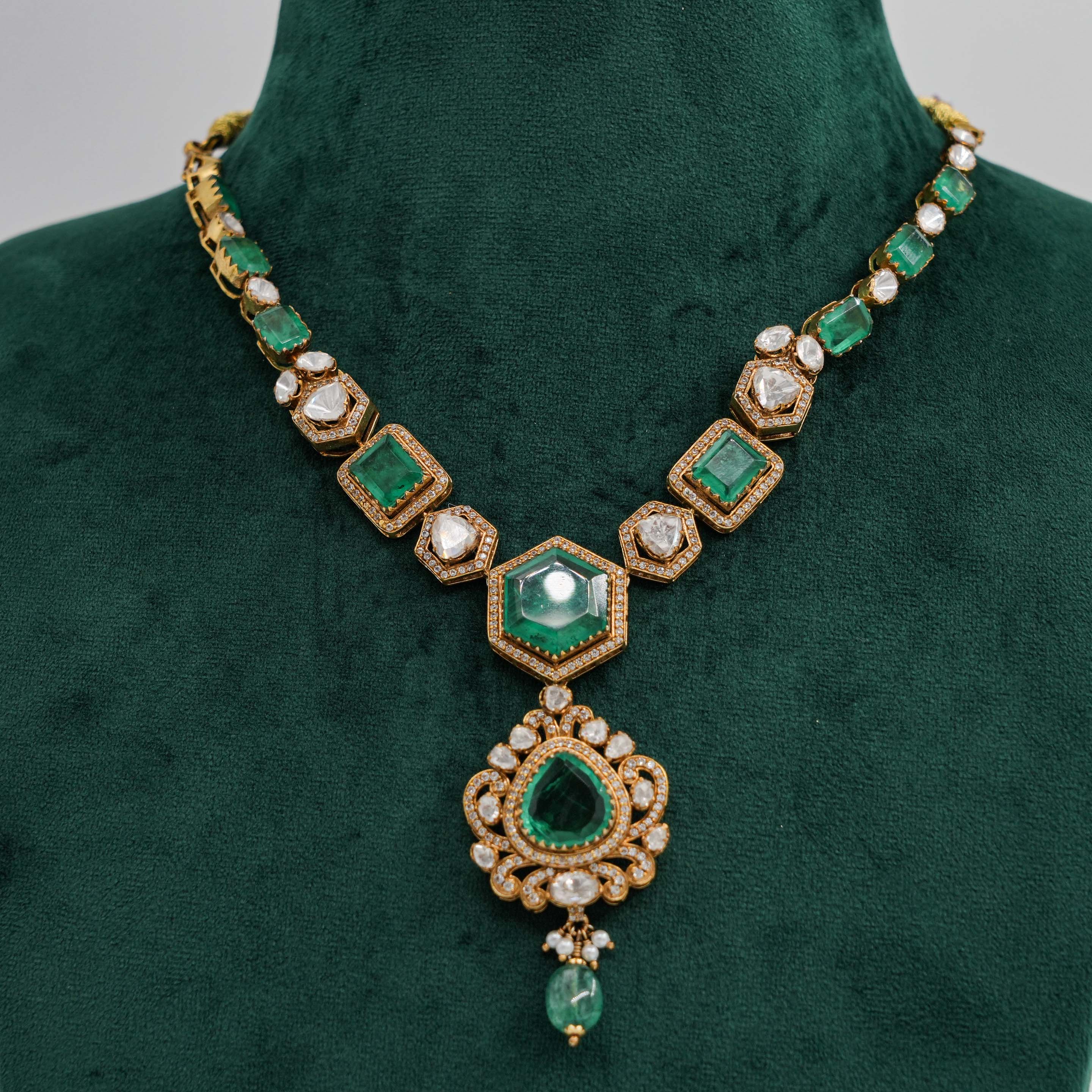 Raag Silver Jewellery - Emerald Pendant Set