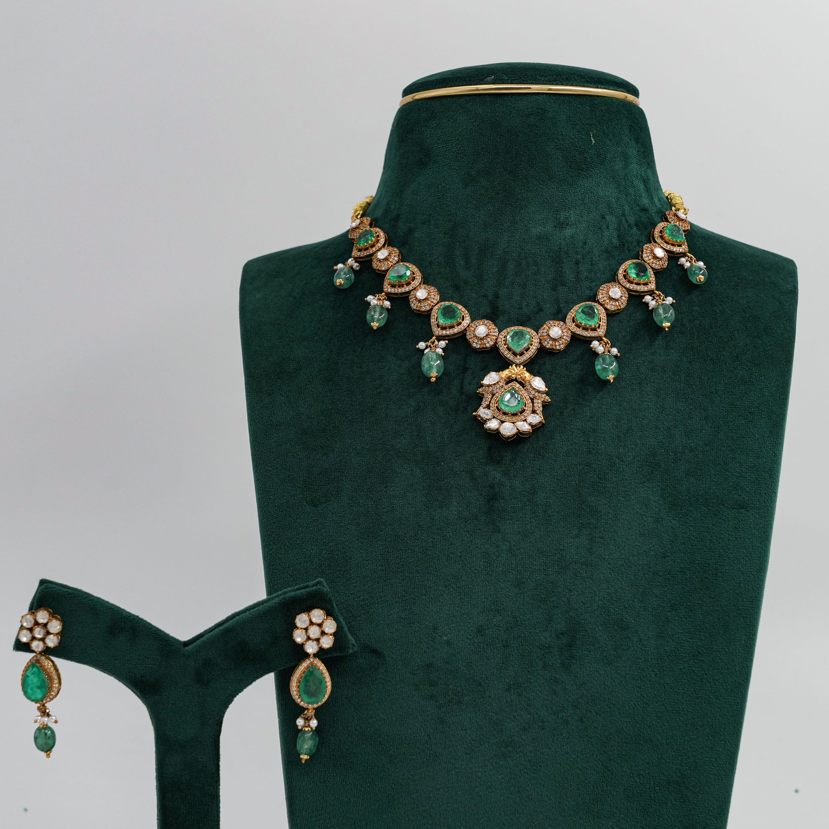 Raag Silver Jewellery - Emerald Necklace Set