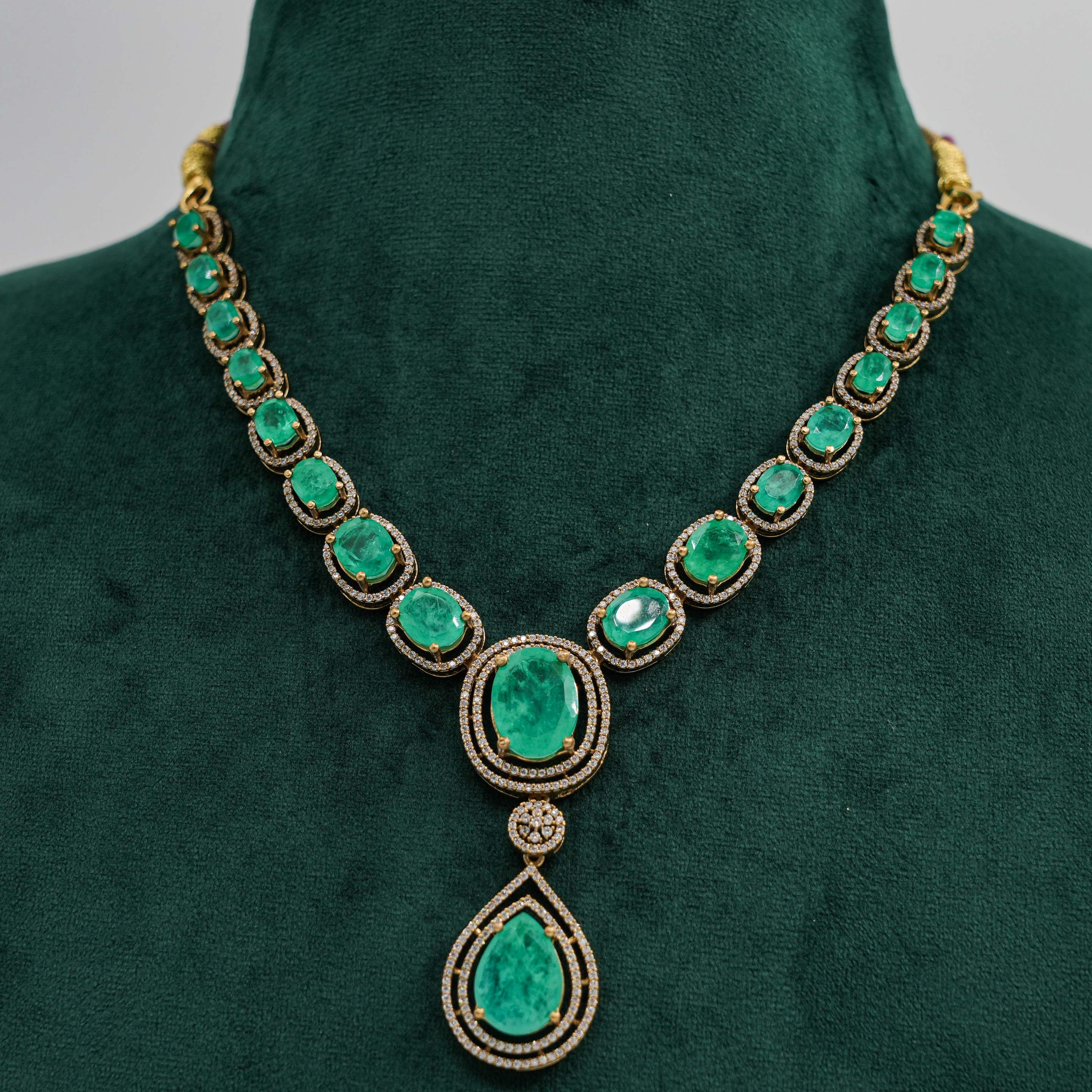 Raag Silver Jewellery - Emerald Necklace Set