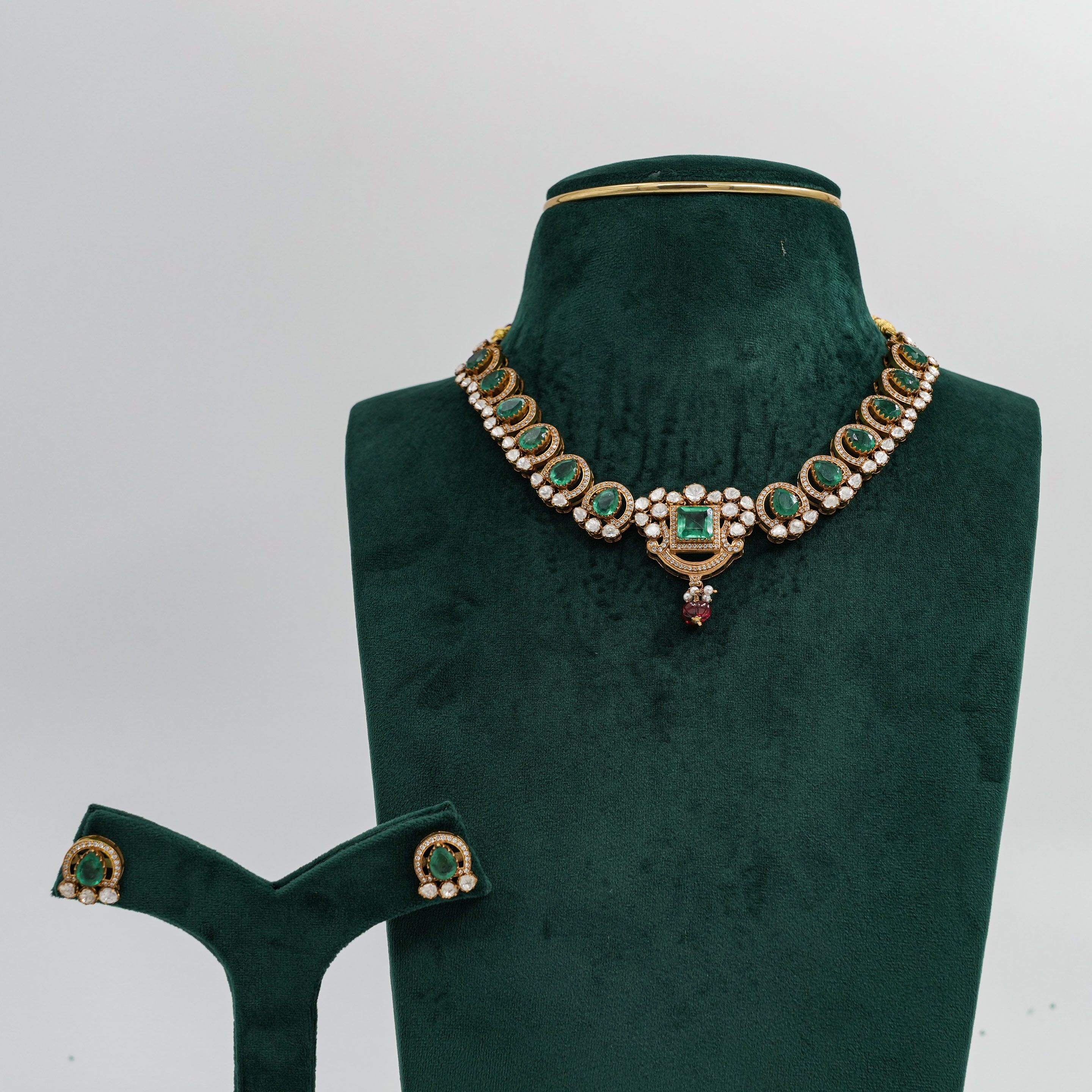 Raag Silver Jewellery - Emerald Necklace Set