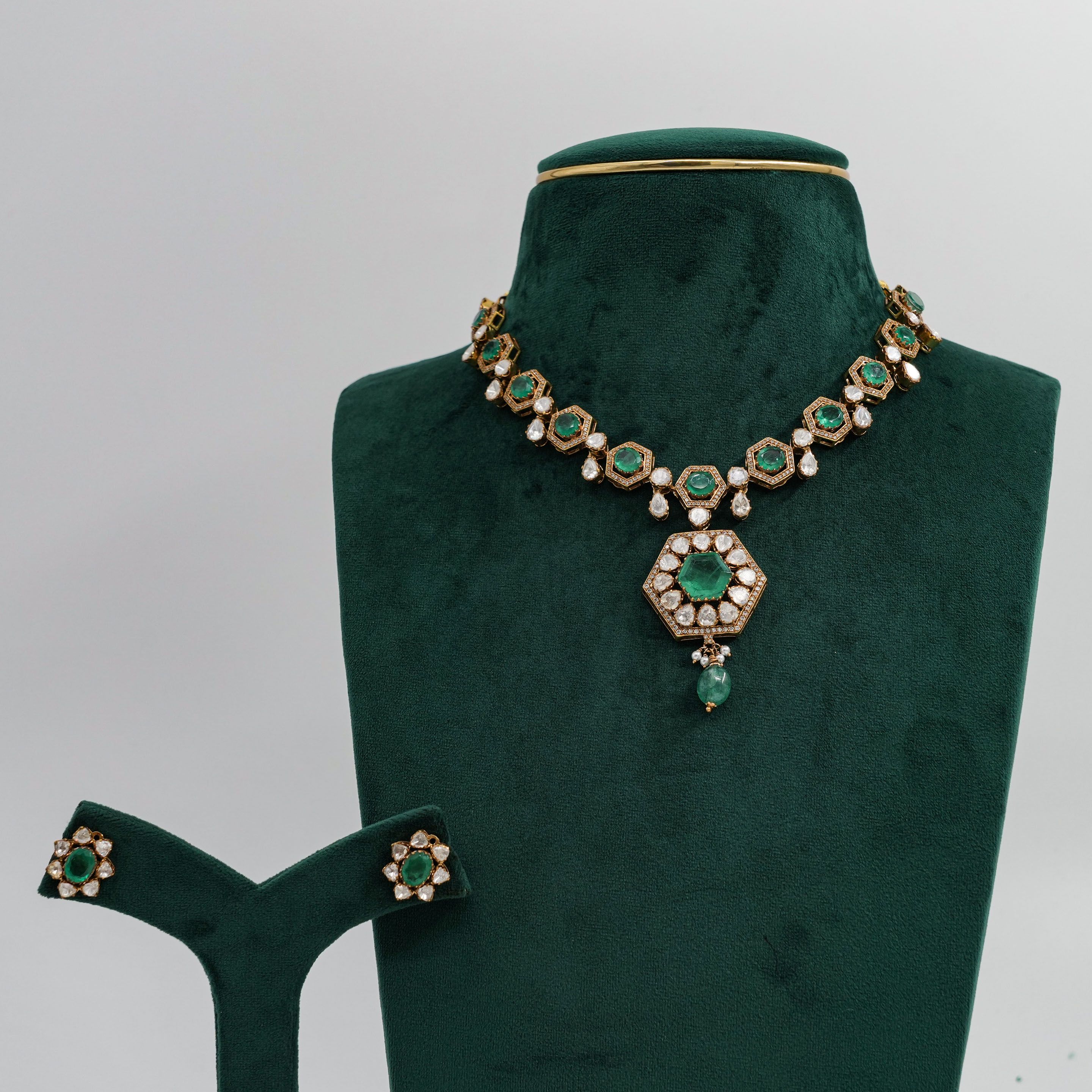 Raag Silver Jewellery - Emerald Silver Earrings