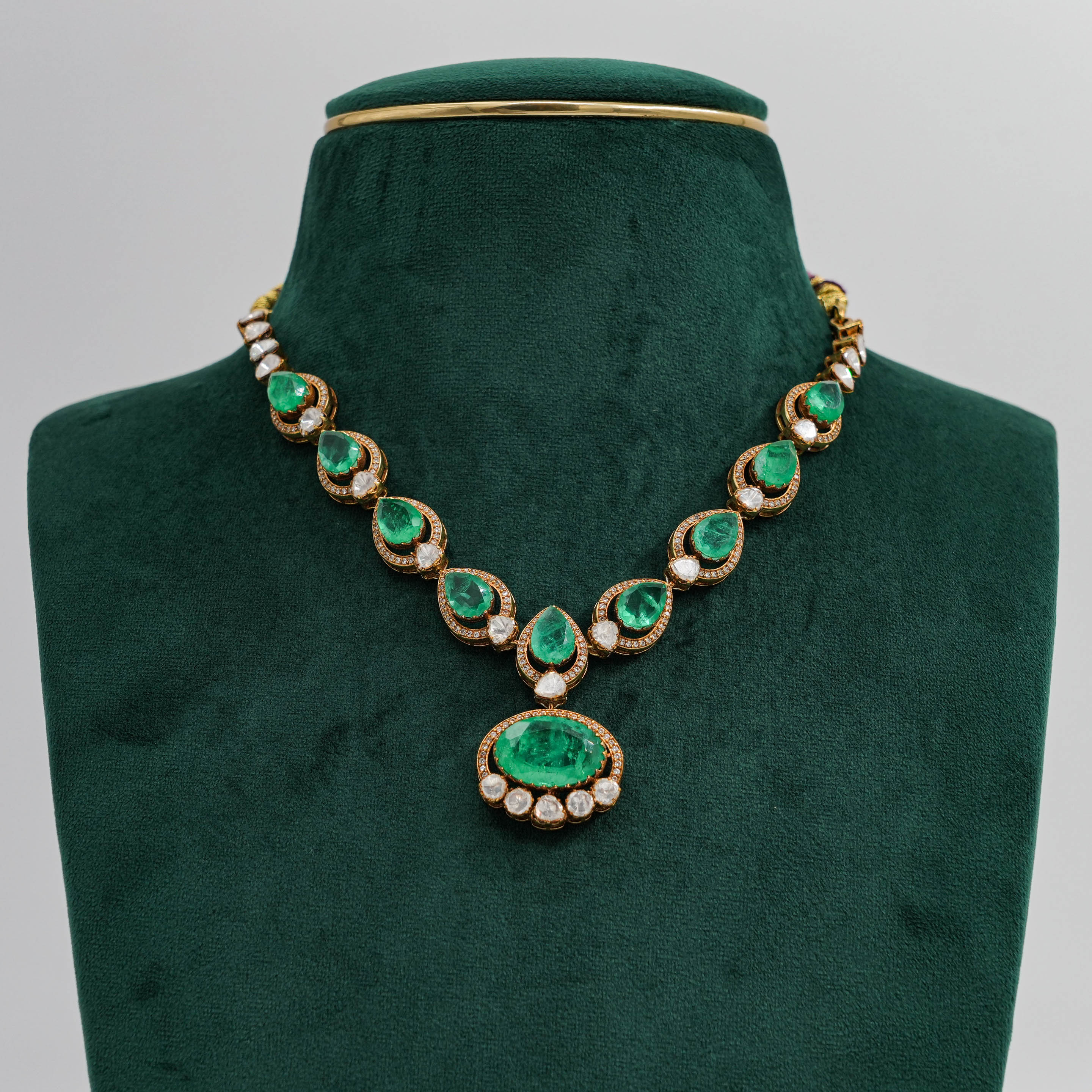 Raag Silver Jewellery - Emerald Gold Necklace