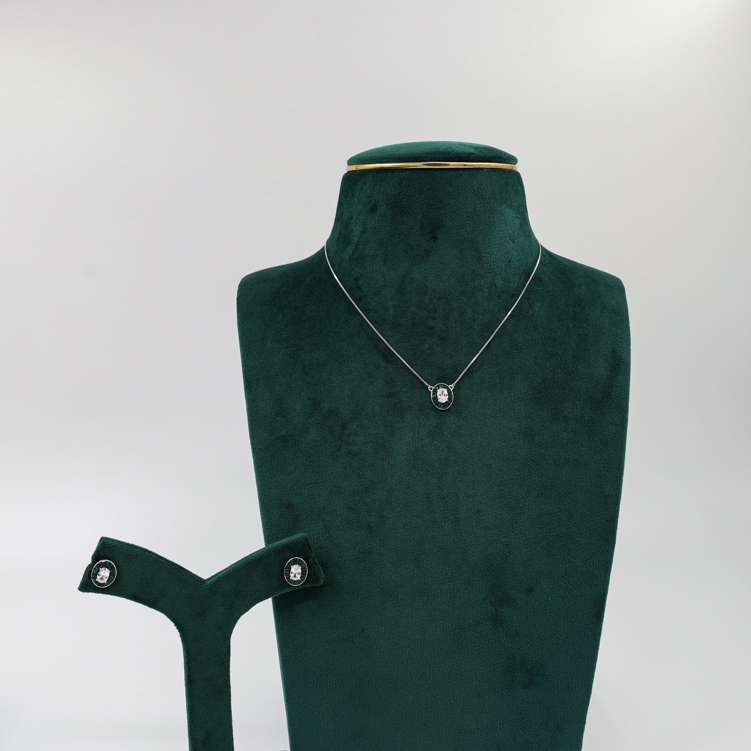 Raag Silver Jewellery - Silver Green Pendant Set