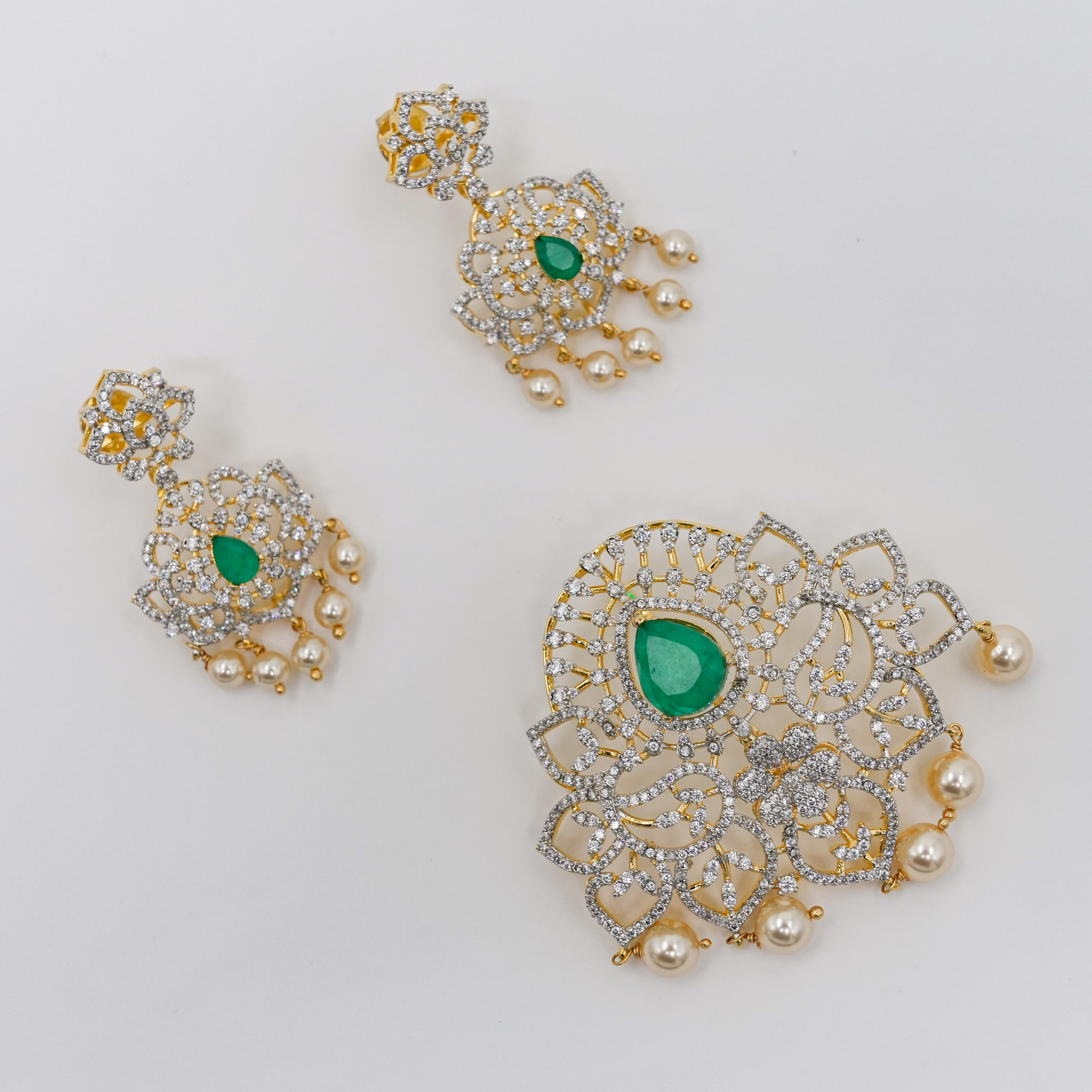 Raag Silver Jewellery - Emerald Pendant Set