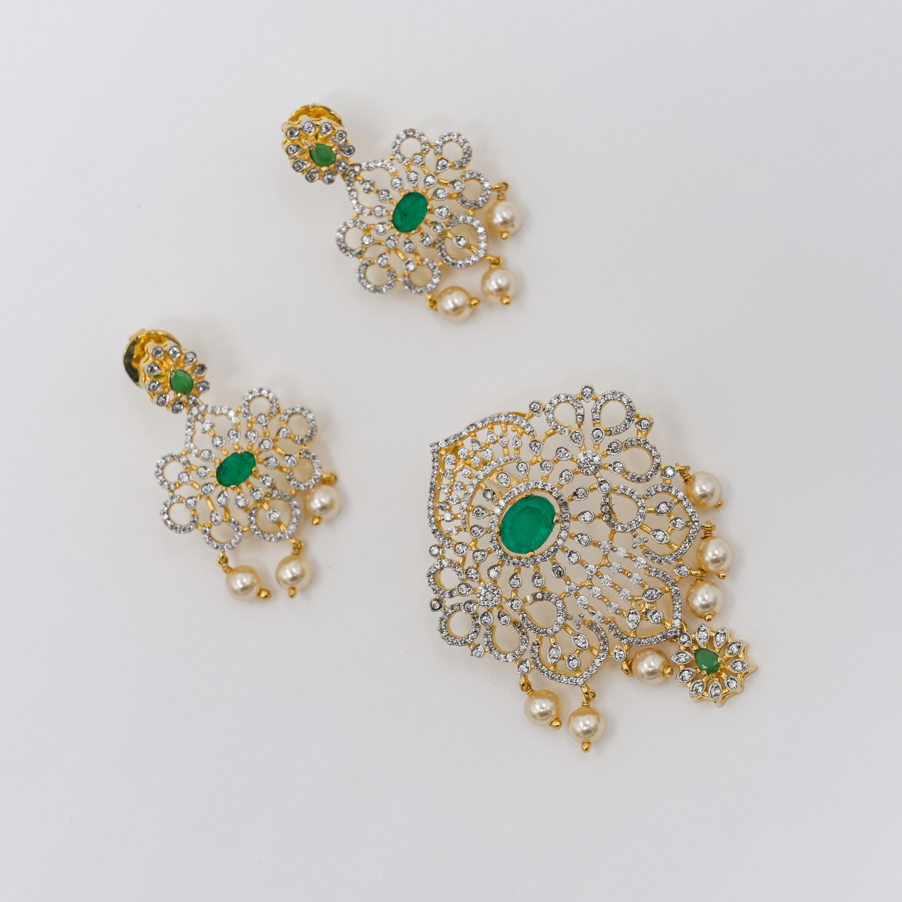 Raag Silver Jewellery - Emerald Pendant Set