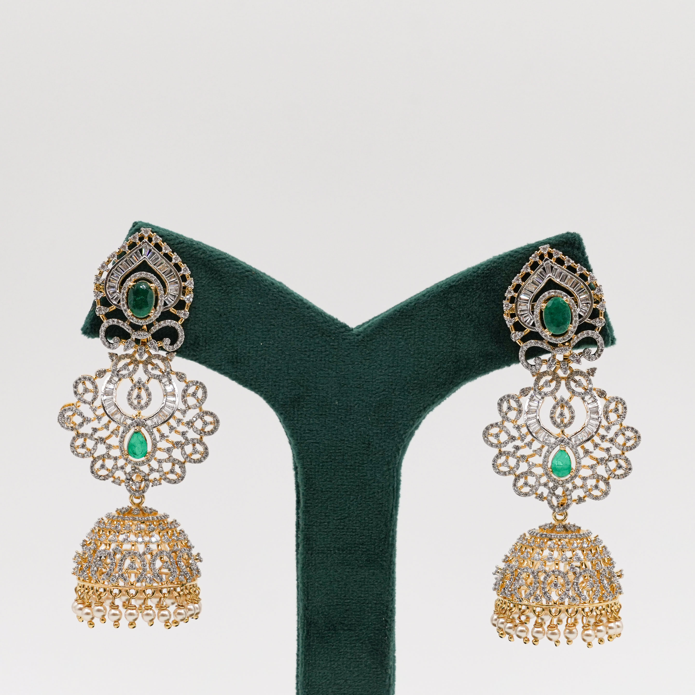 Raag Silver Jewellery - Emerald Jhumka Earrings