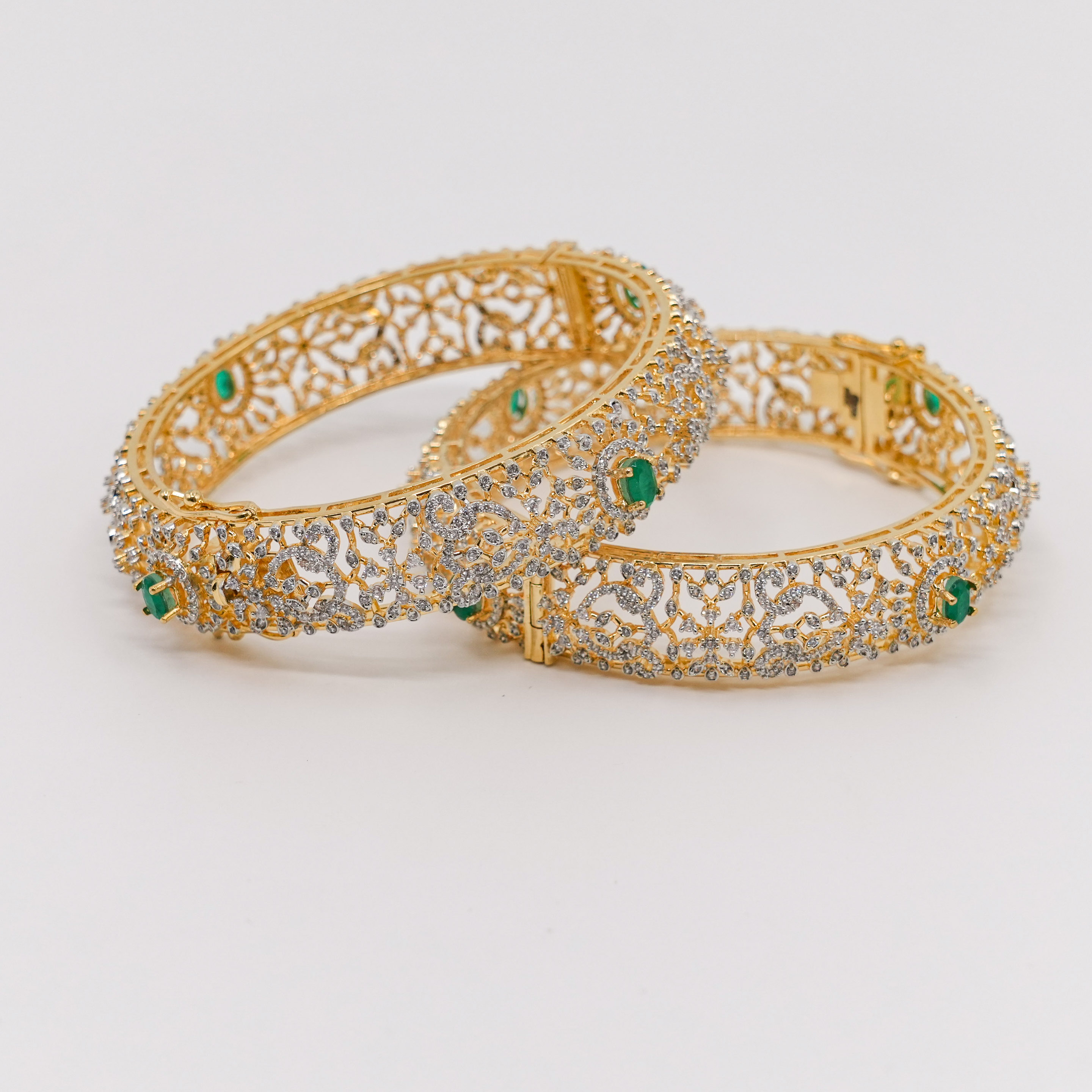 Raag Silver Jewellery - Gold Emerald Bangles