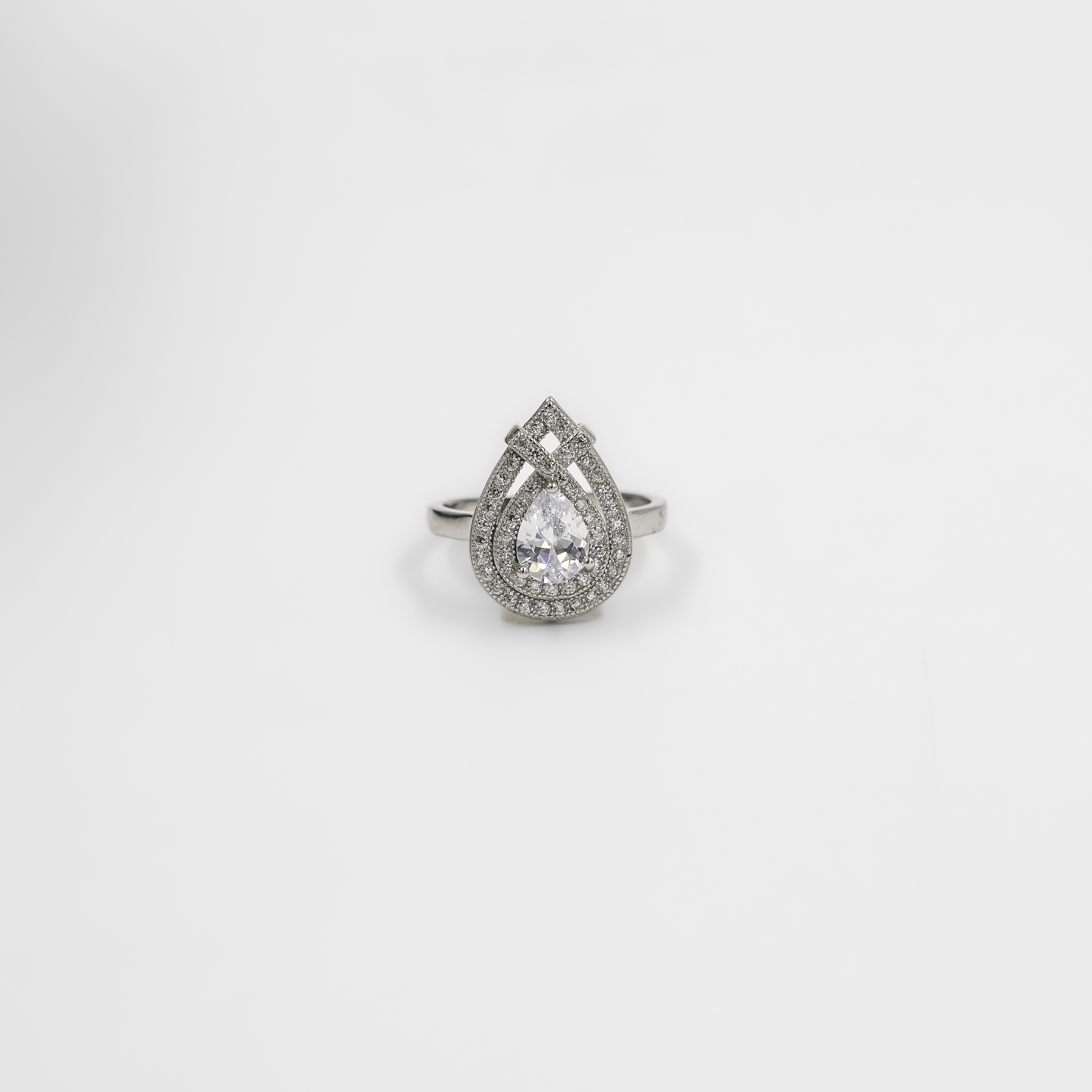 Raag Silver Jewellery - Elegant Silver Teardrop Cubic Zirconia Ring