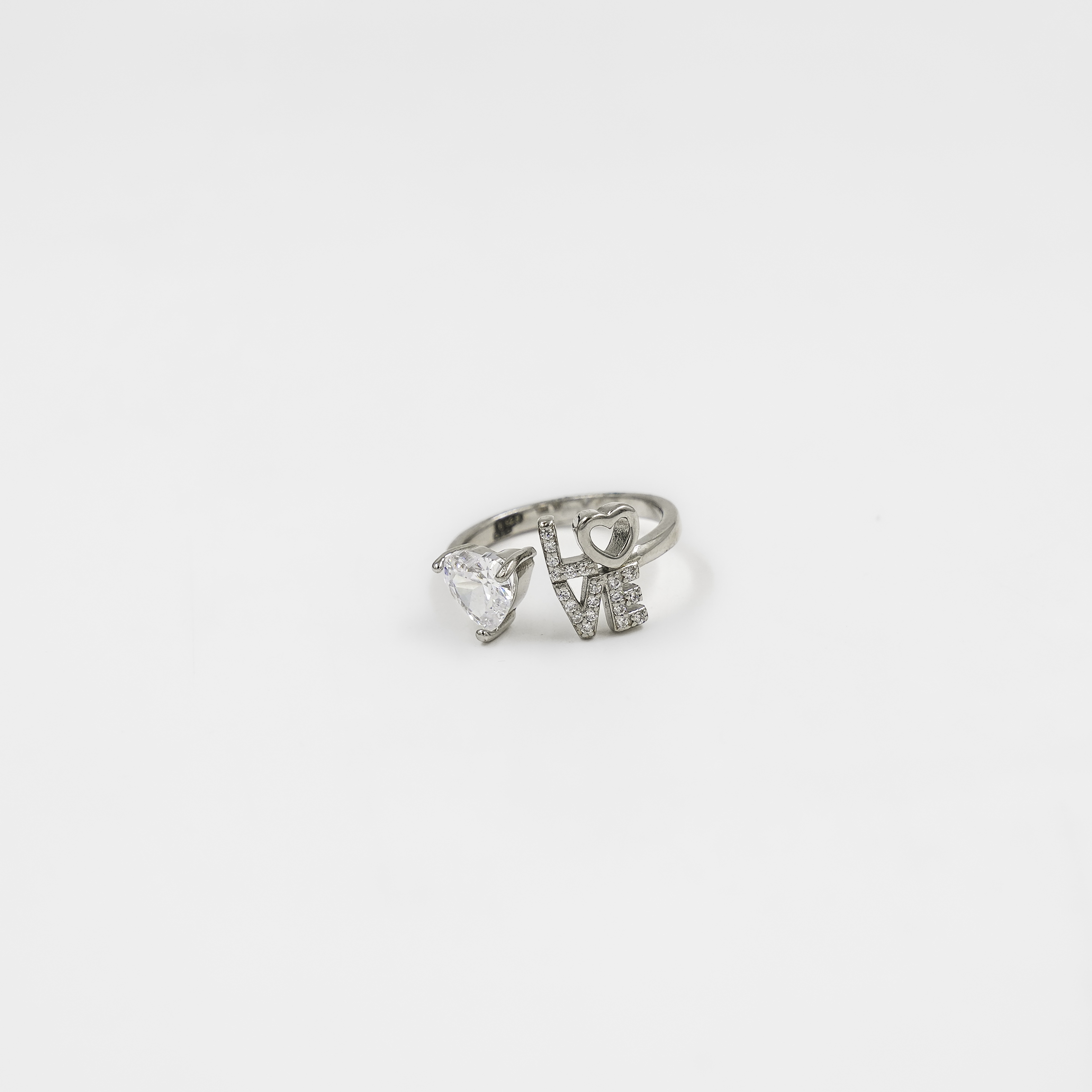 Silver Heart And Love Finger Ring