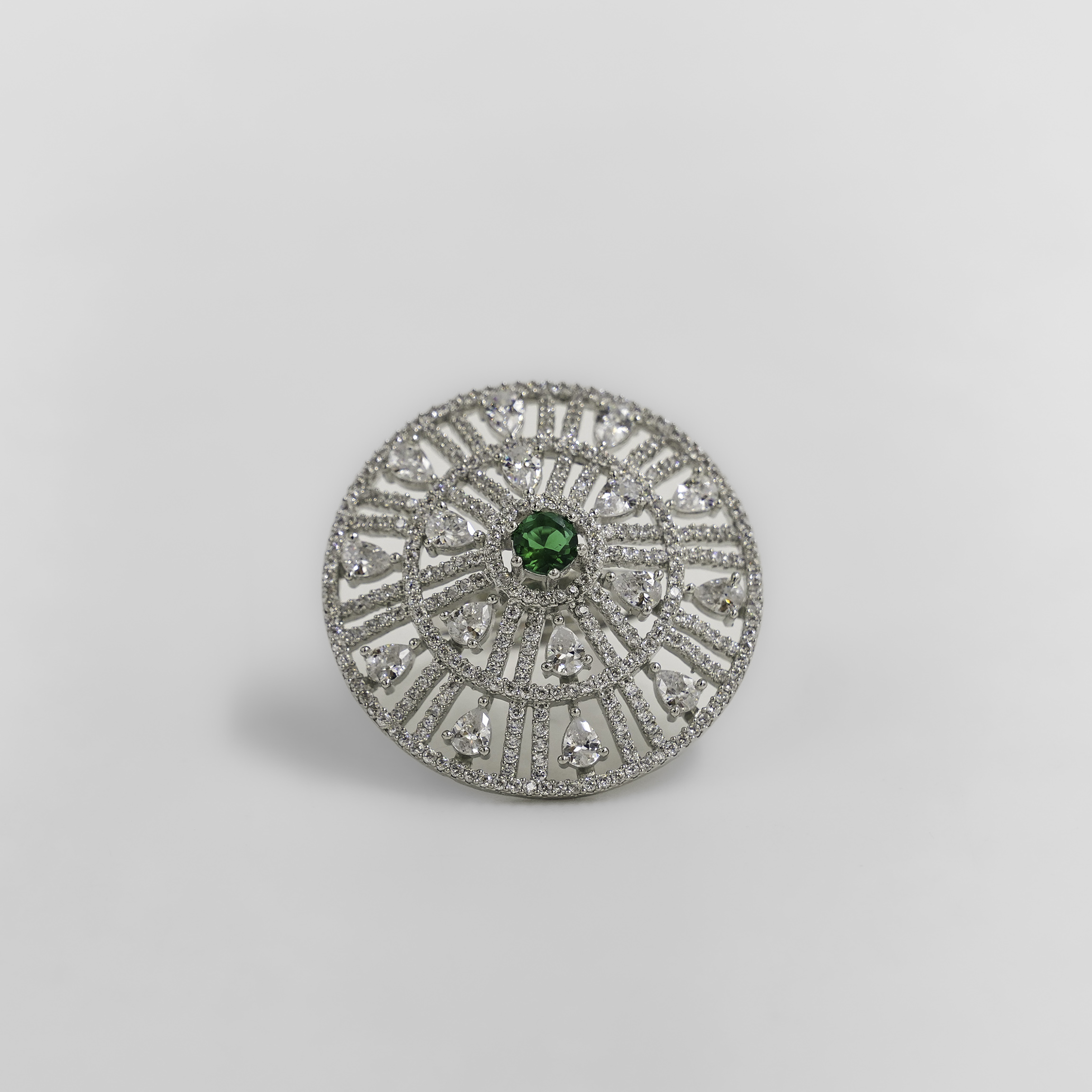 Elegant Sterling Silver Green Emerald Cluster