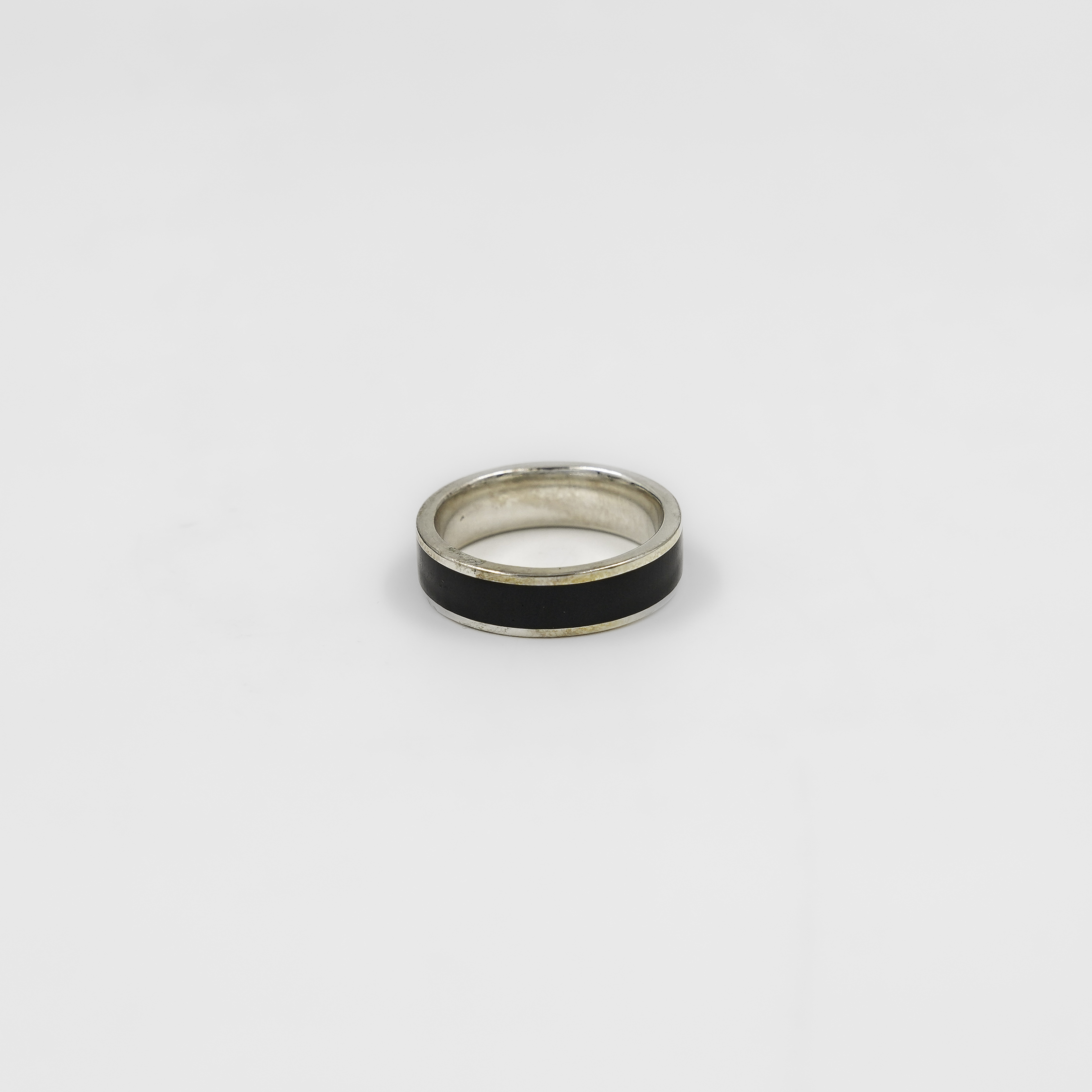 Silver Band Ring With Black Enamel