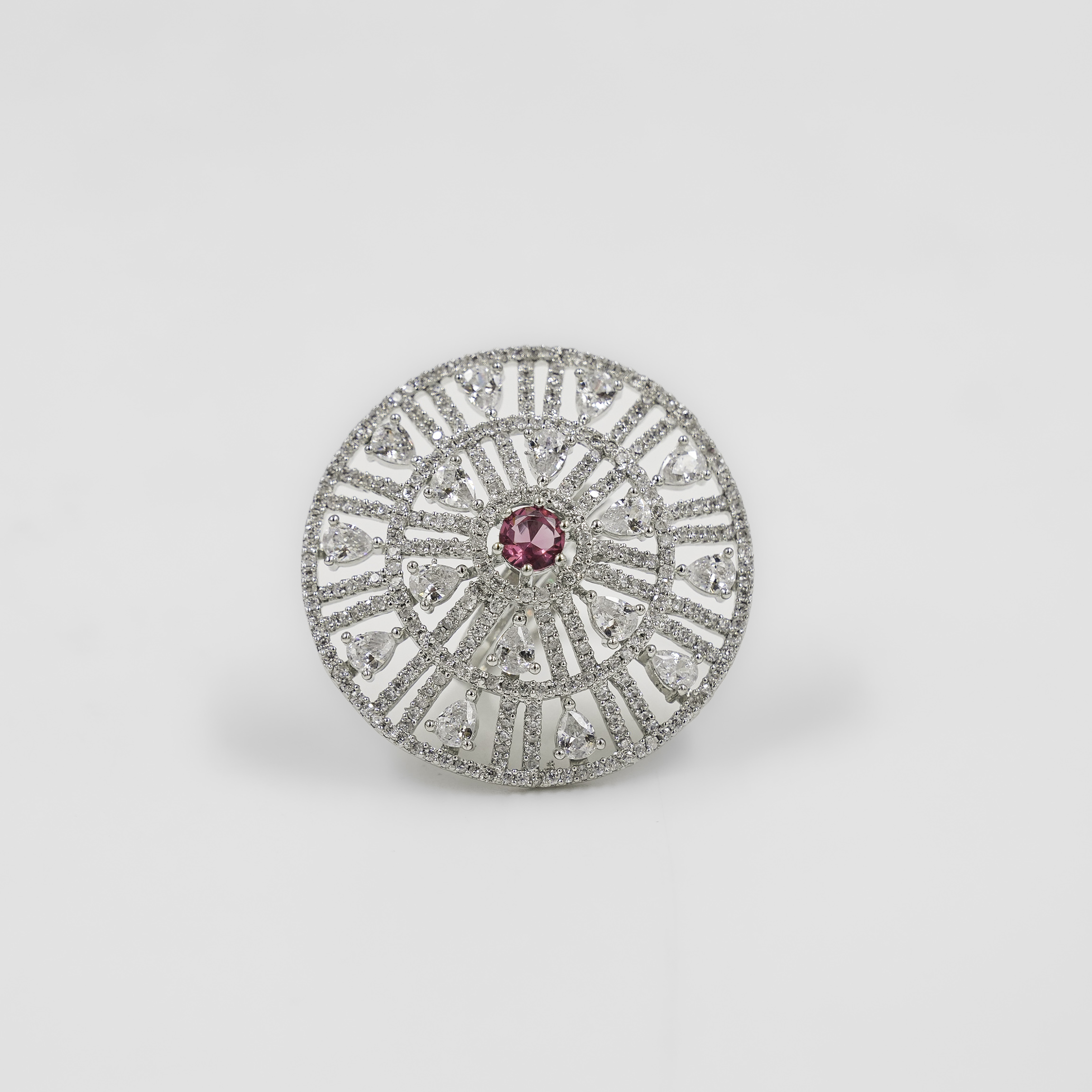 Elegant Silver Ring Pink Gemstone Accent