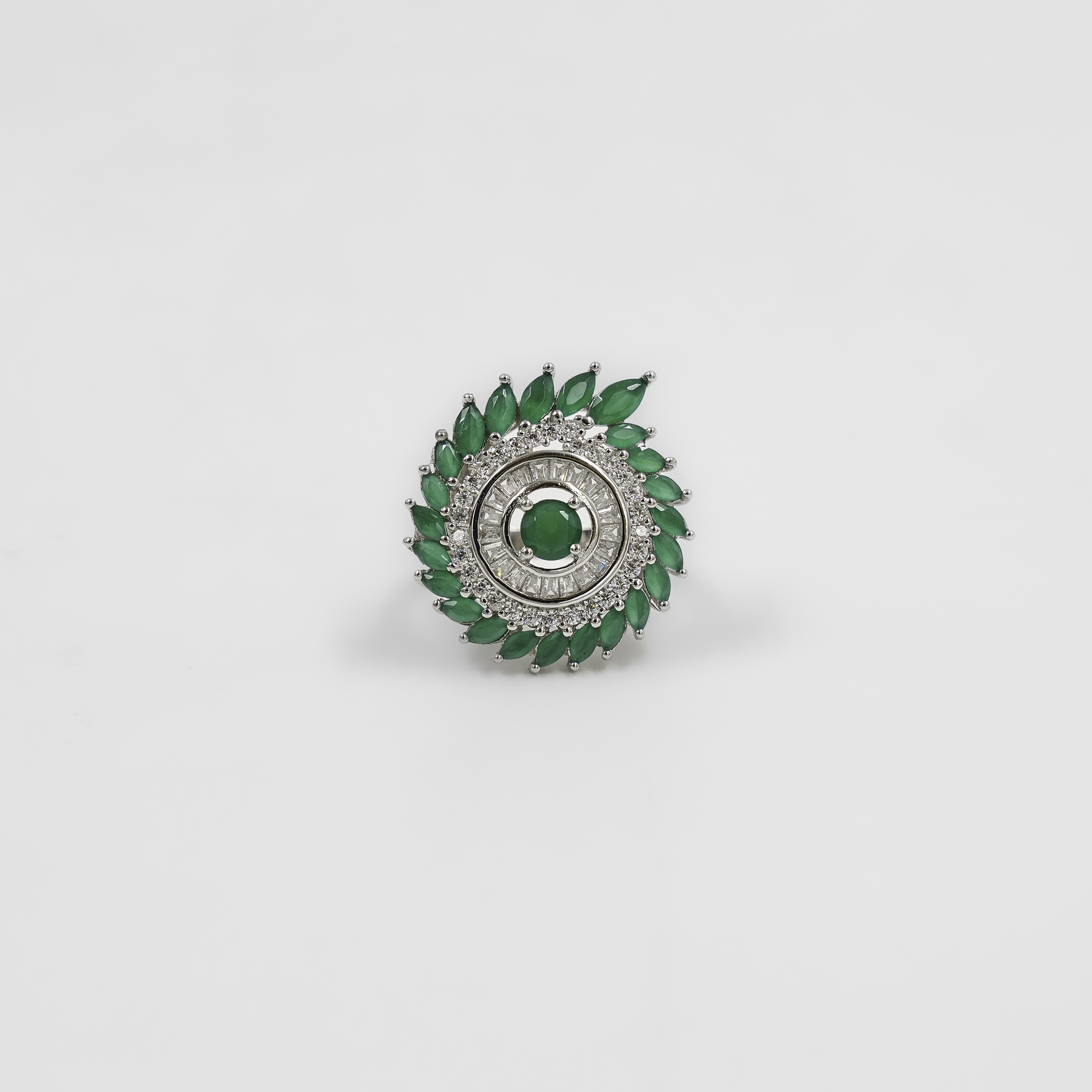 Elegant Silver Ring With Green Stone