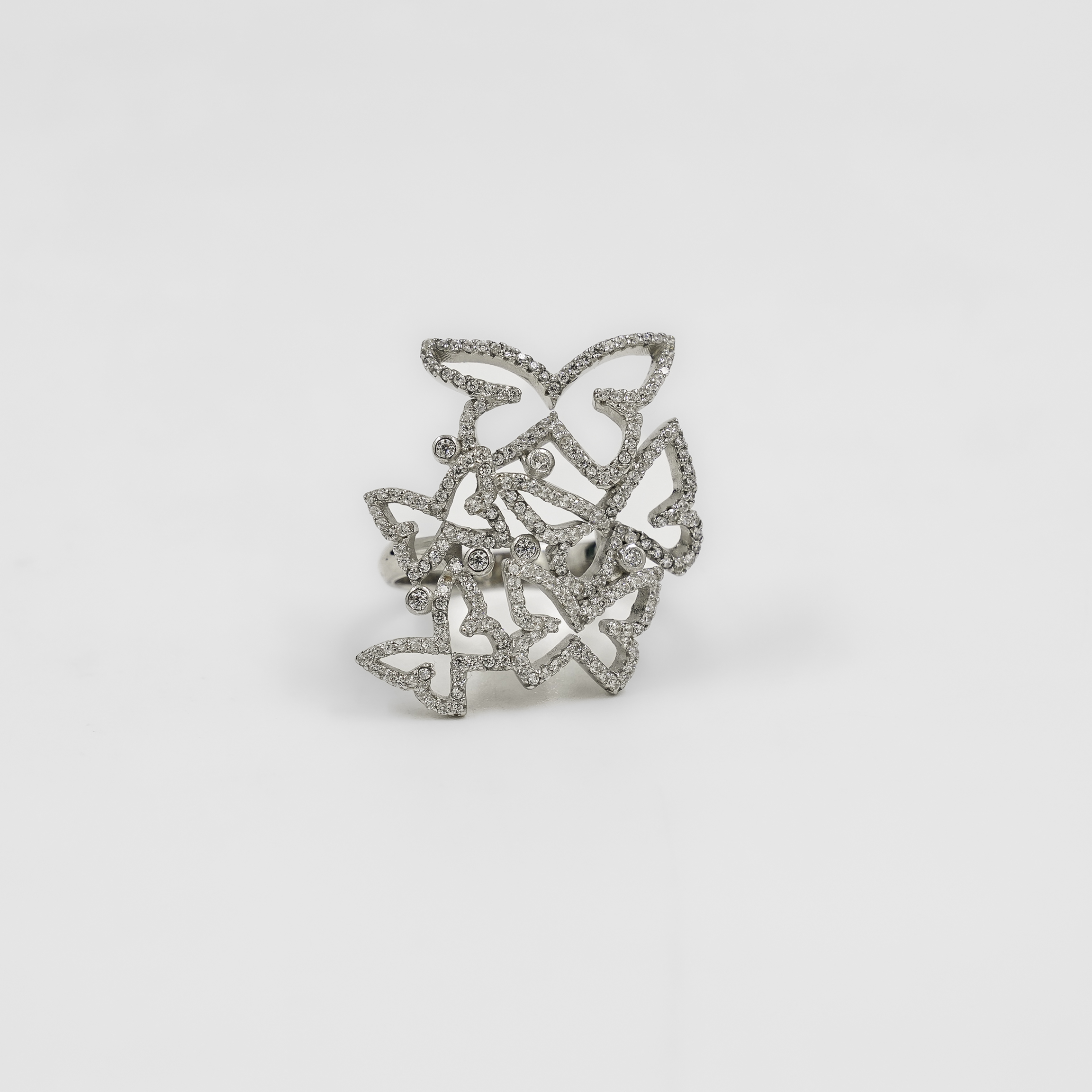 Elegant Silver Butterfly Ring Embellished