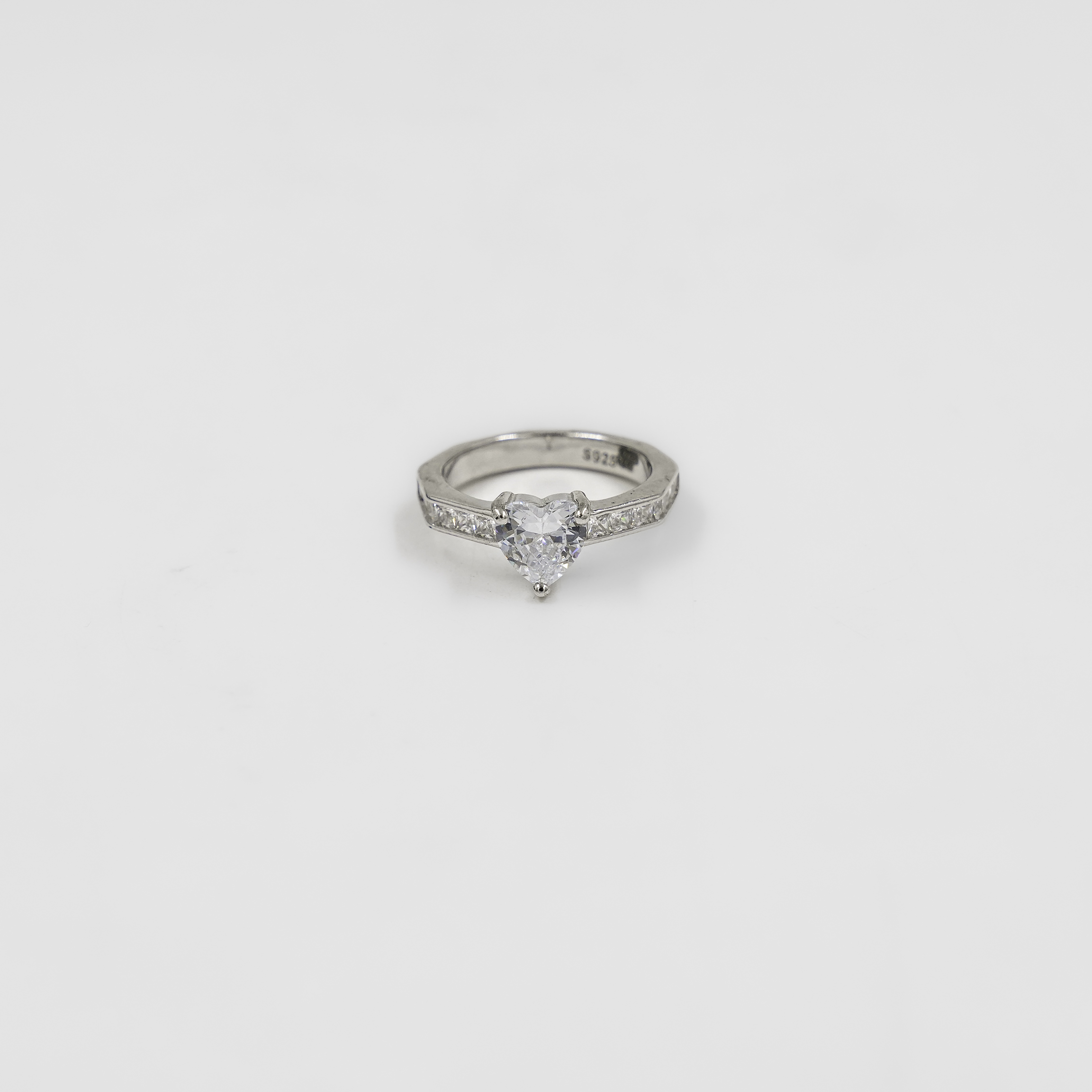 Silver Heart Cut Crystal Silver Ring