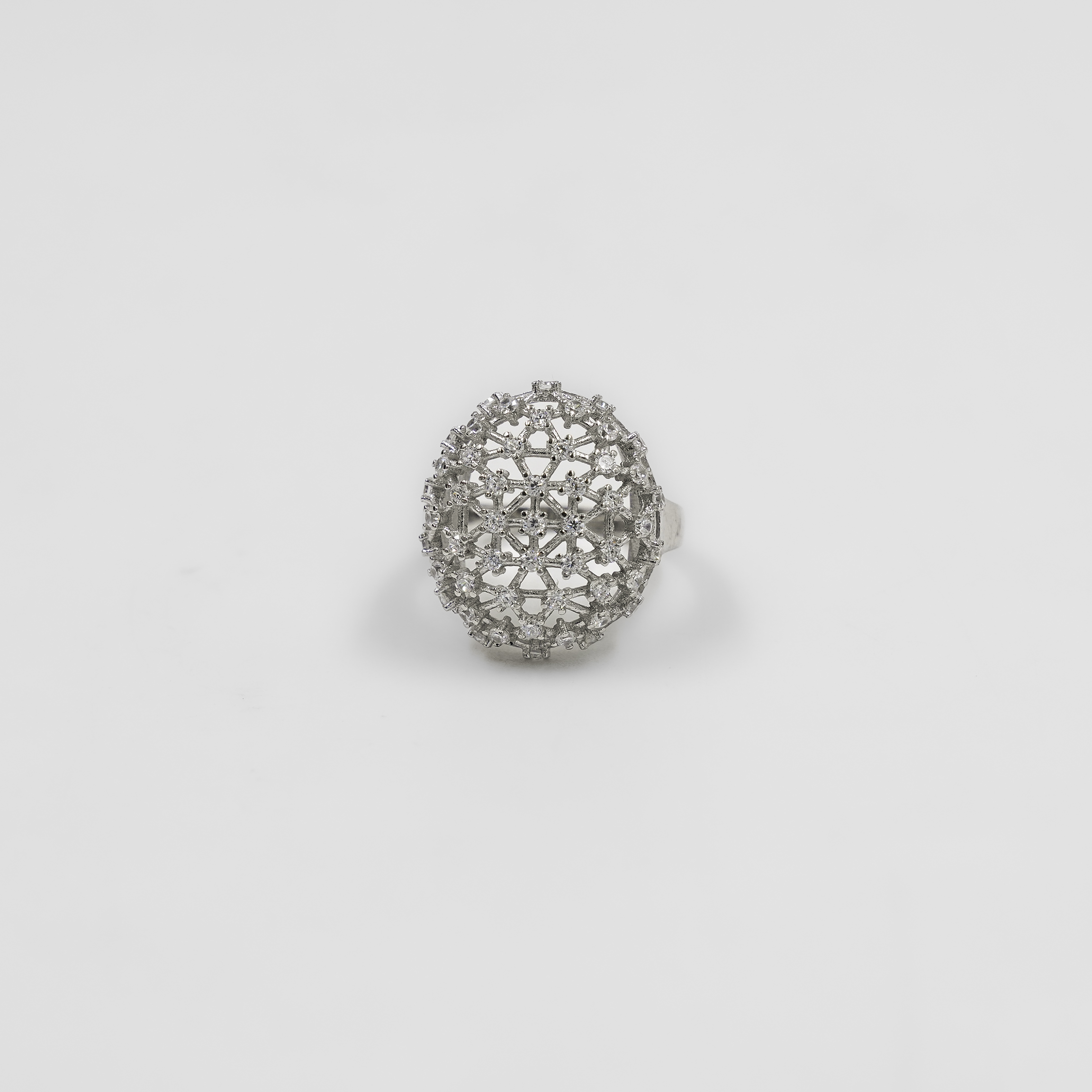 Floral Silver Cubic Zirconia Cocktail Ring