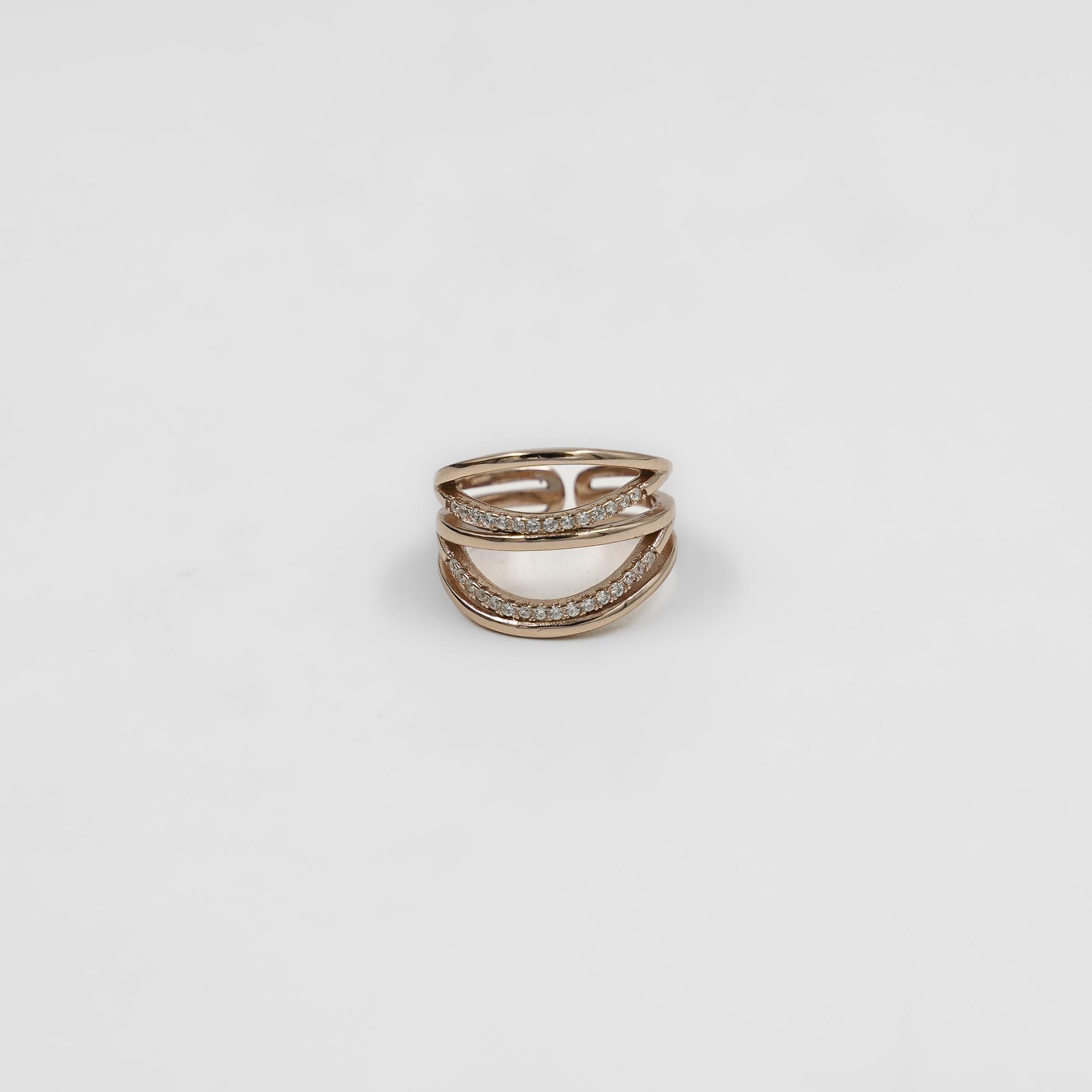 Elegant Silver Rose Gold Polished Silver Open Ring