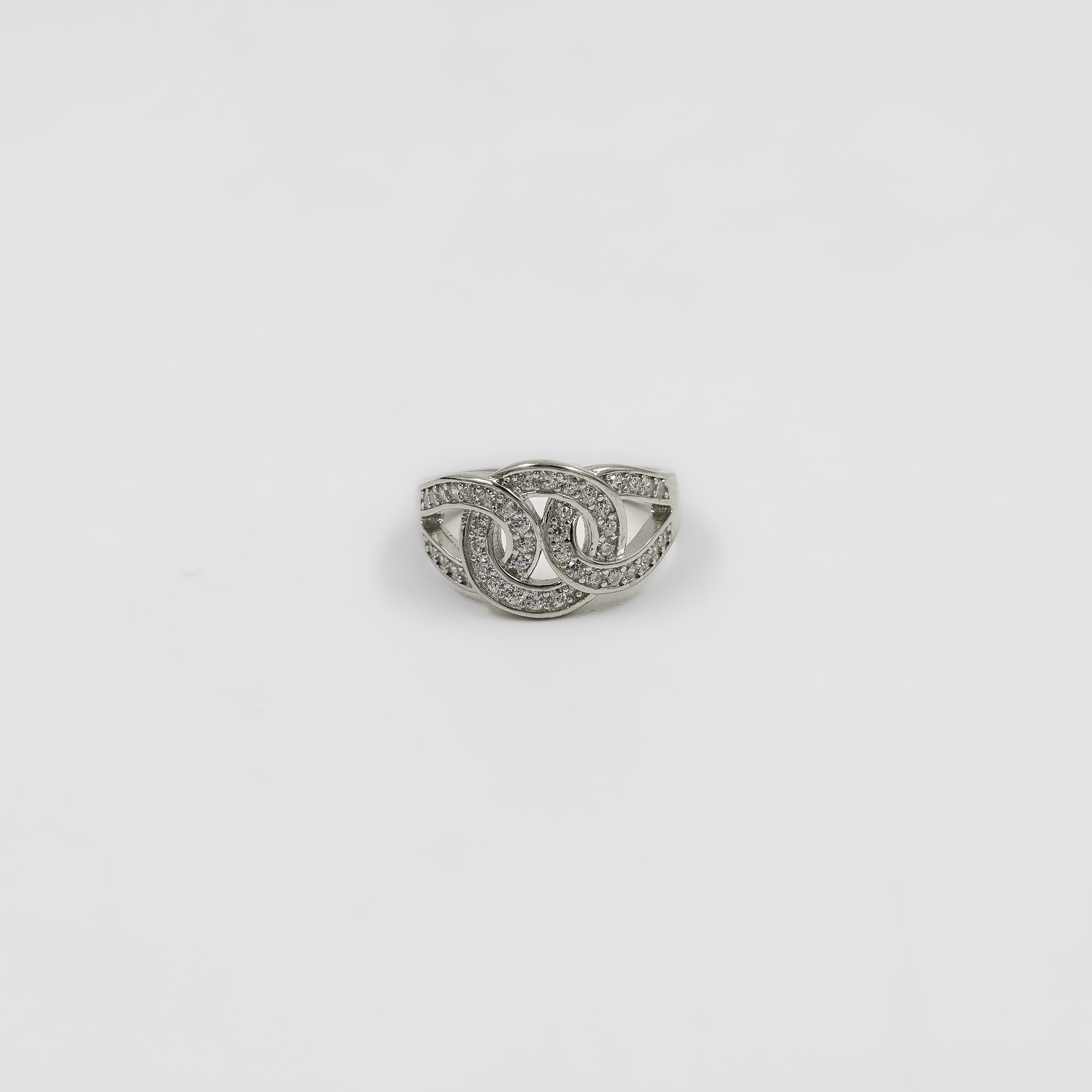 Silver Pave Set Intertwined Circles Ring