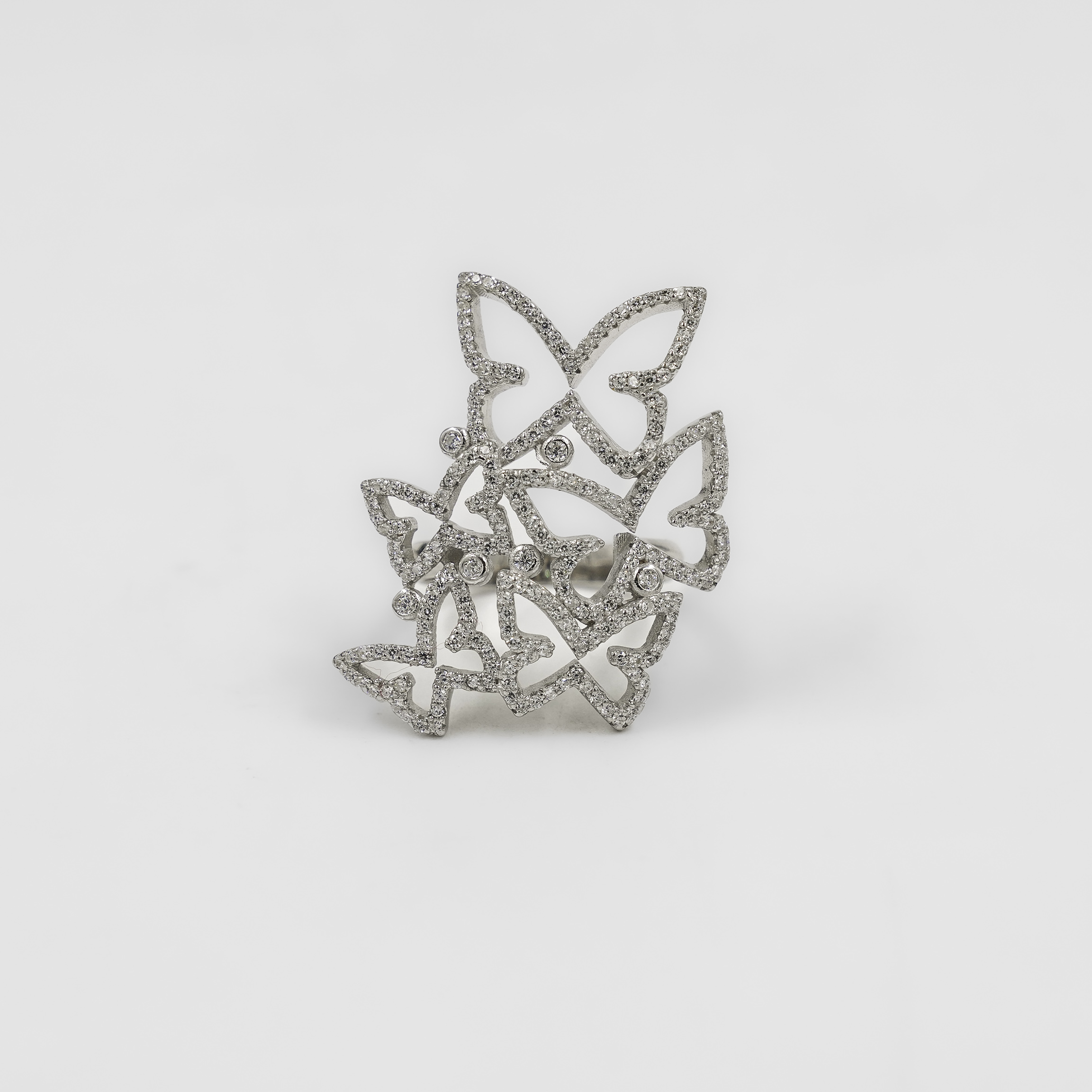 Silver Butterfly Motif Embellished Cocktail Ring