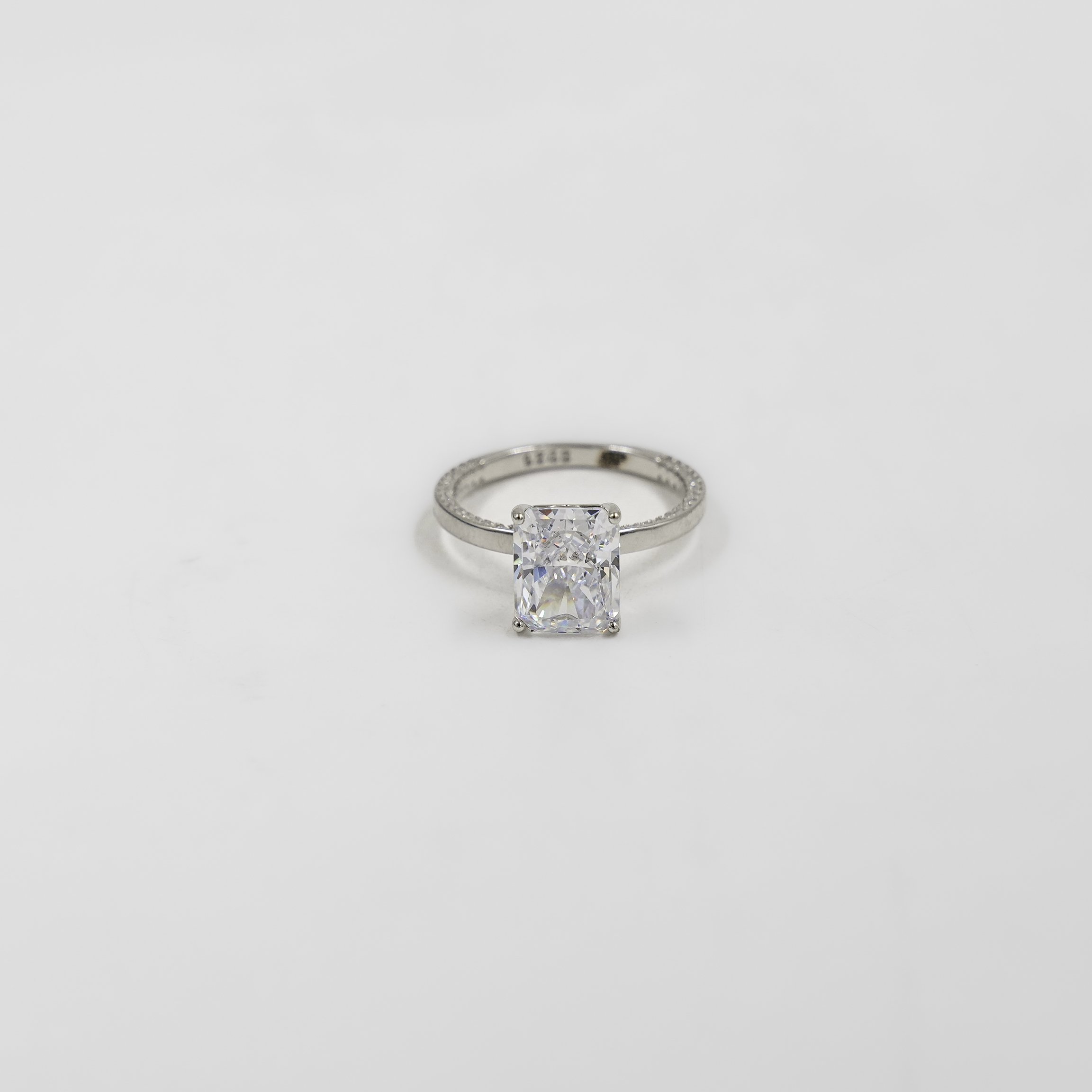 Sparkling Silver Emerald Cut Cubic Zirconia