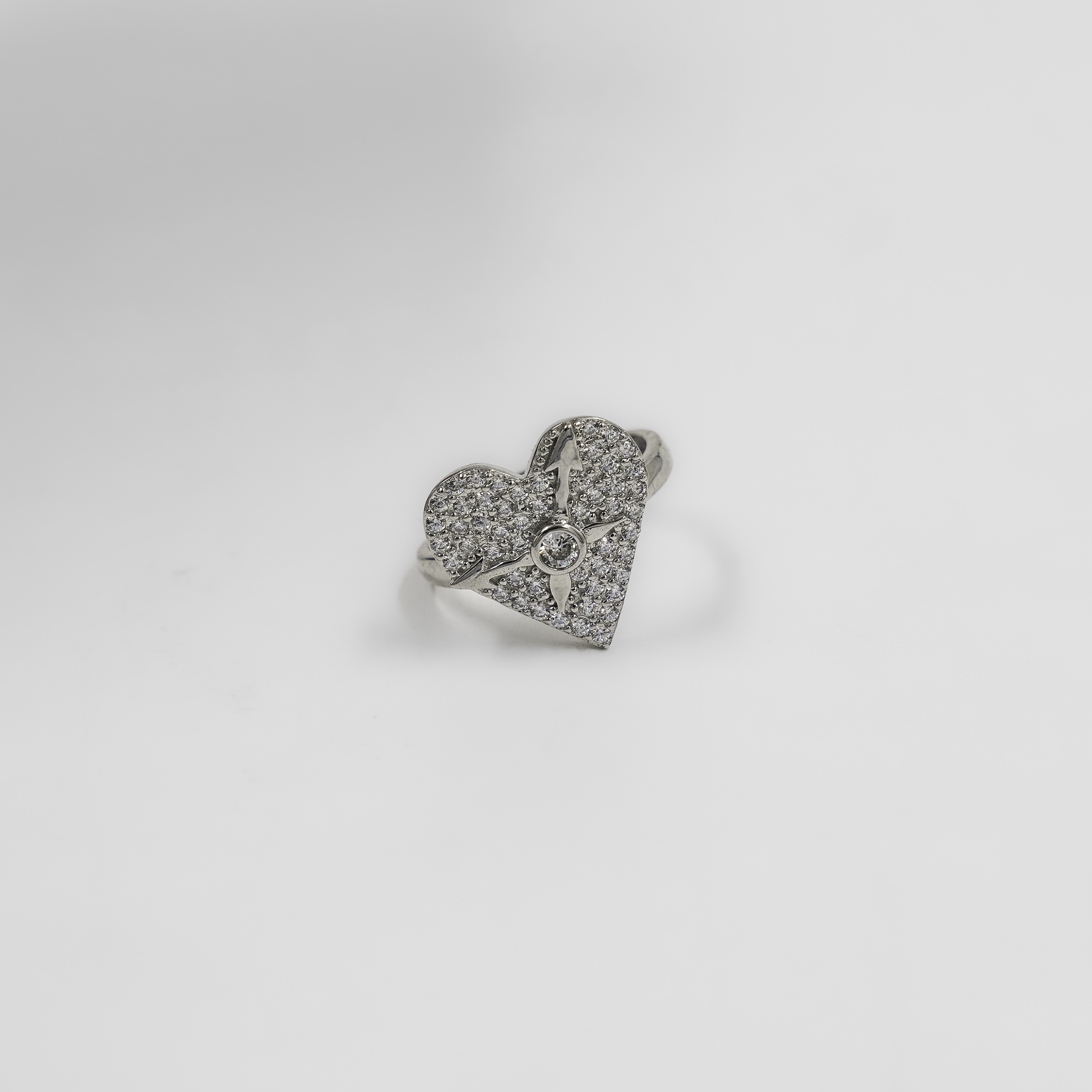 Silver Heart Shape Studded Ring Silver