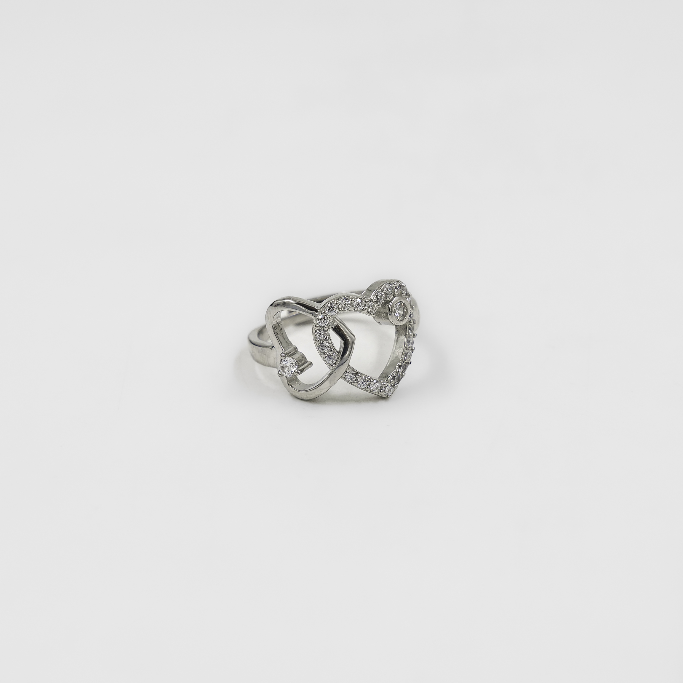 Elegant Silver Double Heart Embellished Womens