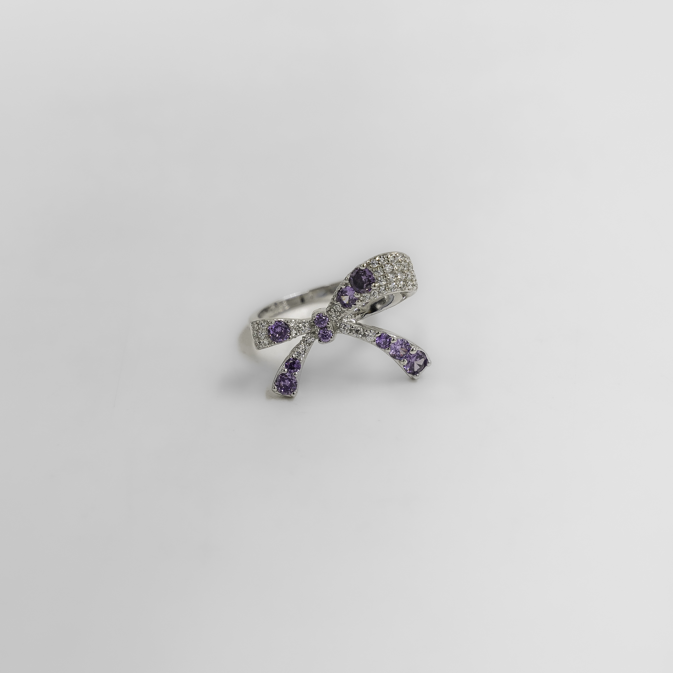Silver Bow Ring Purple Amethyst Gemstone