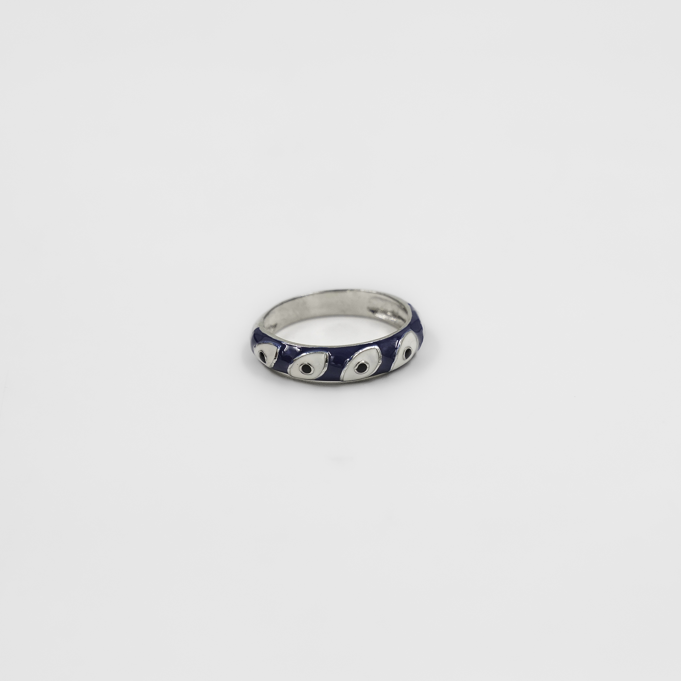 Elegant Silver Band Ring With Navy