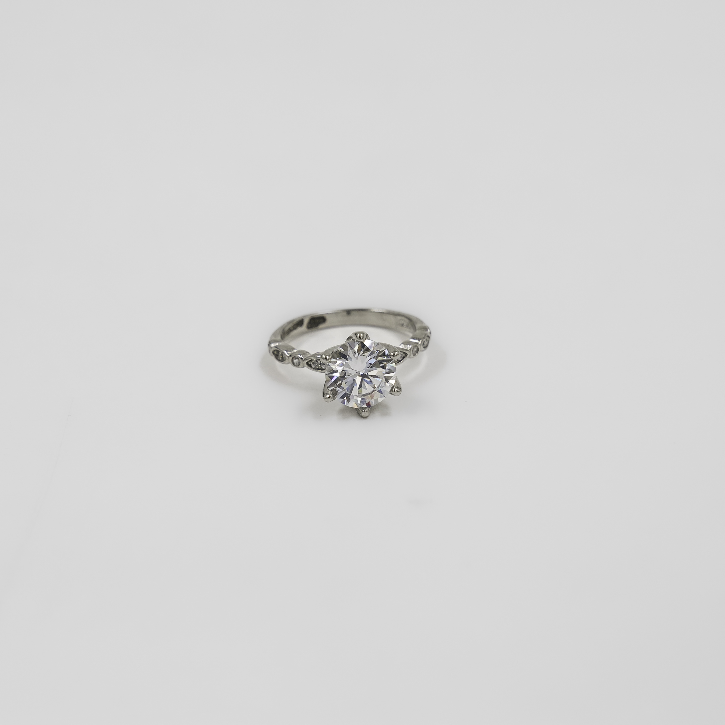 Elegant Silver Cubic Zirconia Floral Patterned