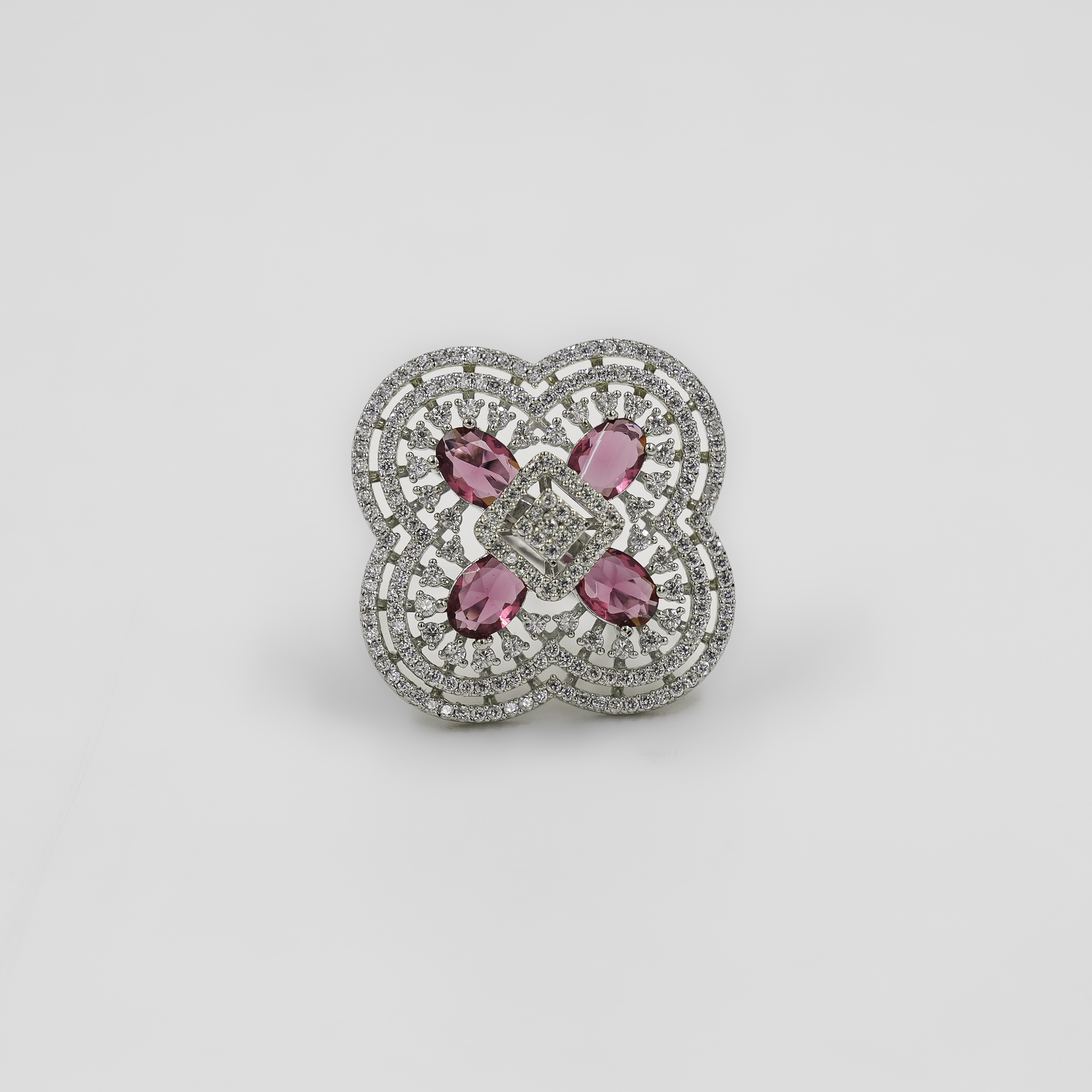 Elegant Silver Ring With Pink Gemstones