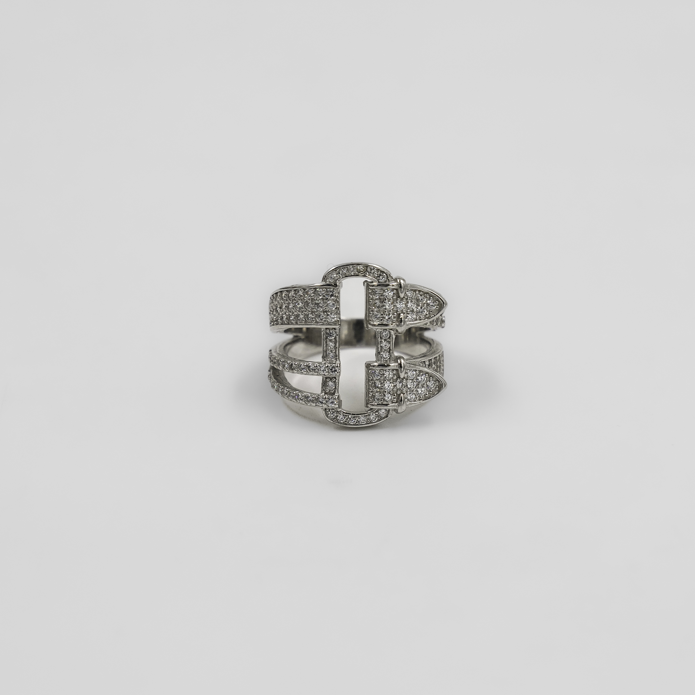 Elegant Silver Buckle Ring Pave Setting