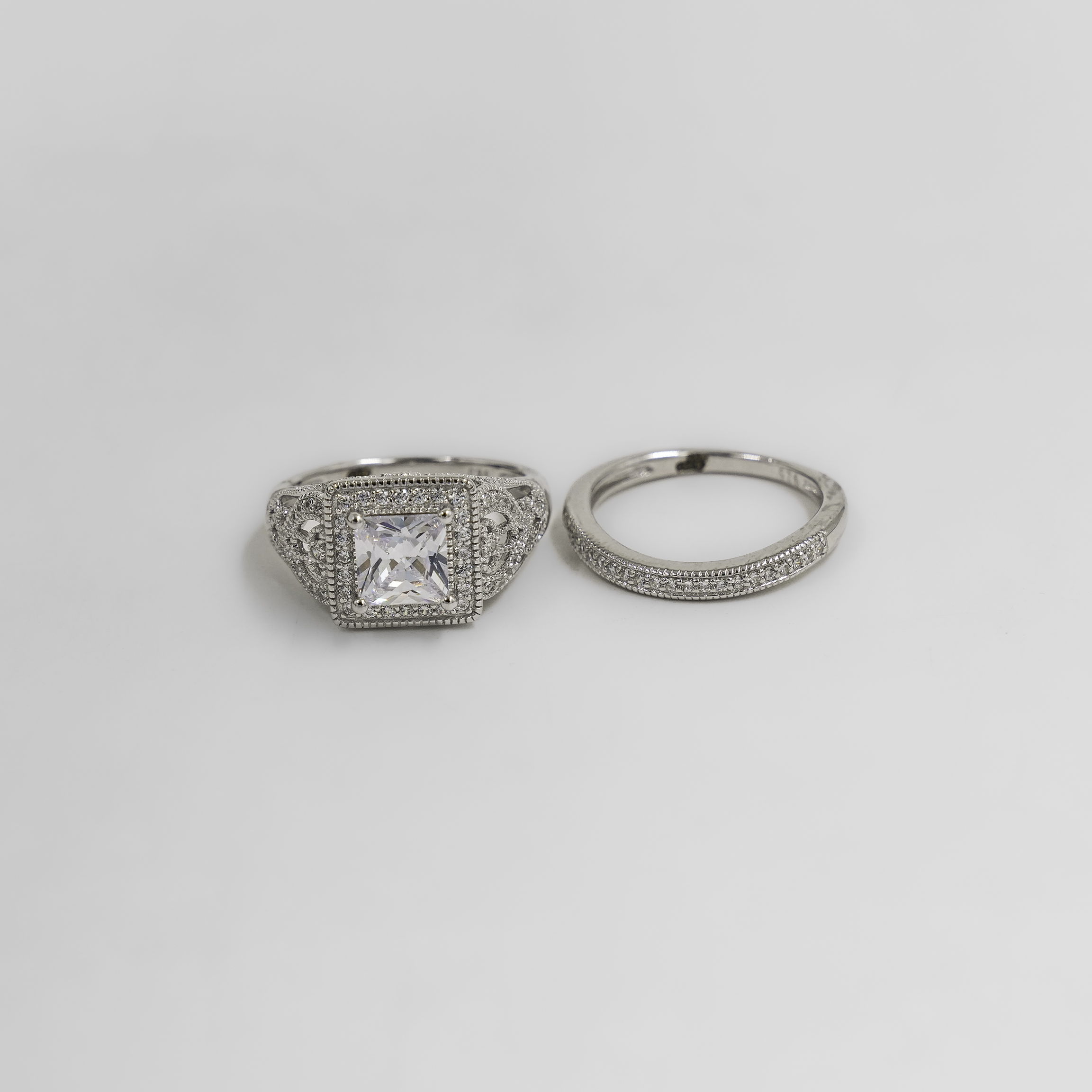 Elegant Silver Simulated Diamond Ring Set