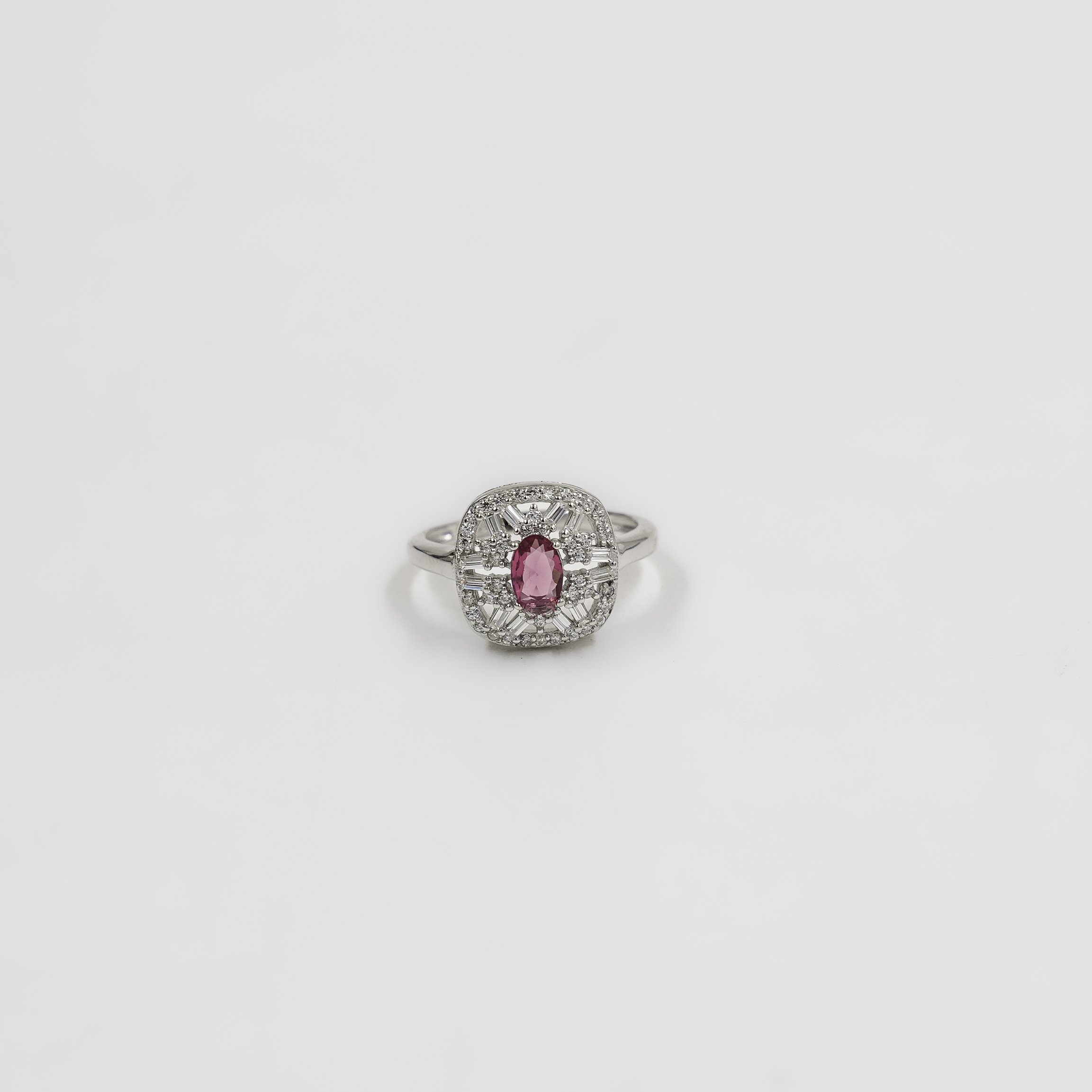 Silver Oval Cut Pink Stone Ring