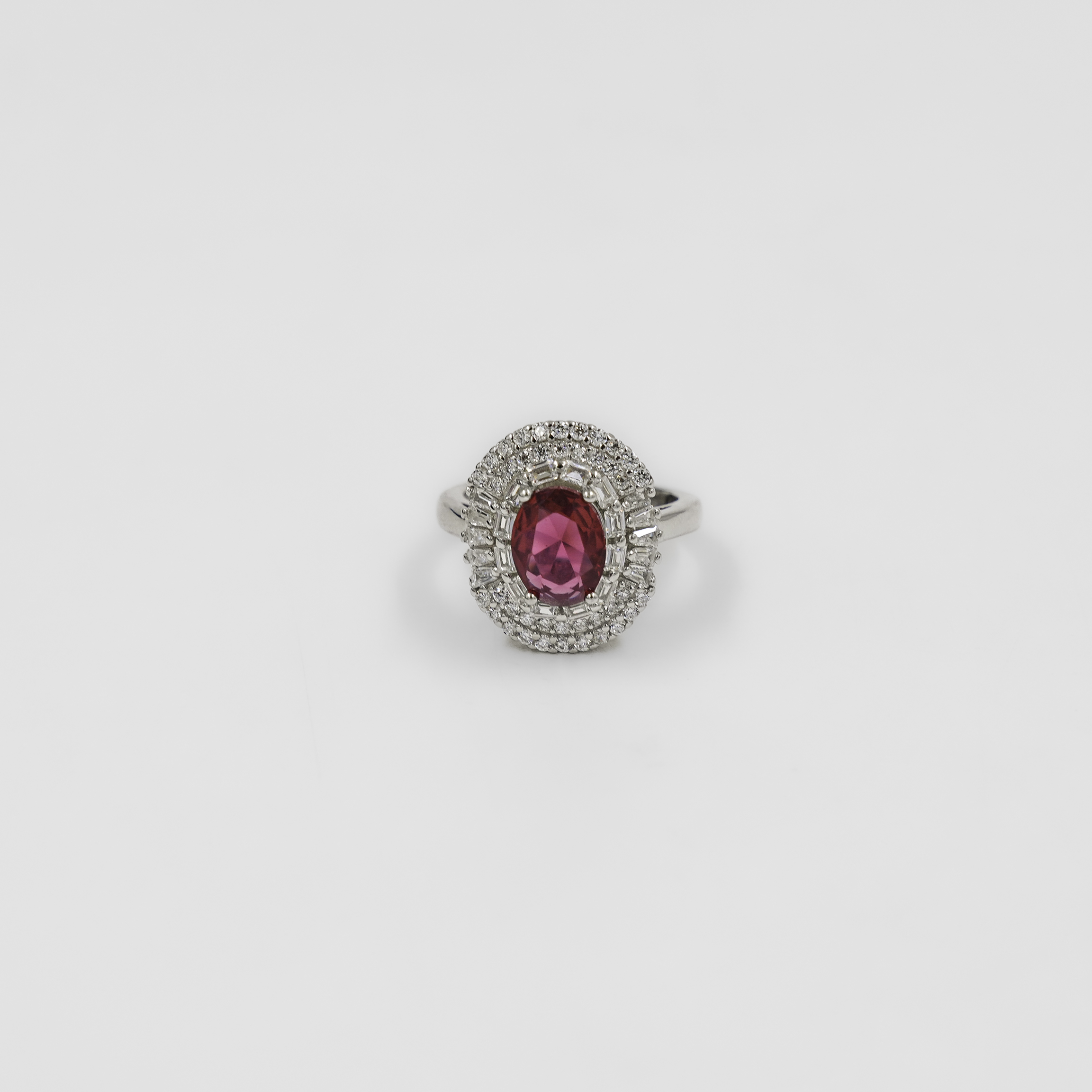Elegant Silver Ring Pink Stone Diamond