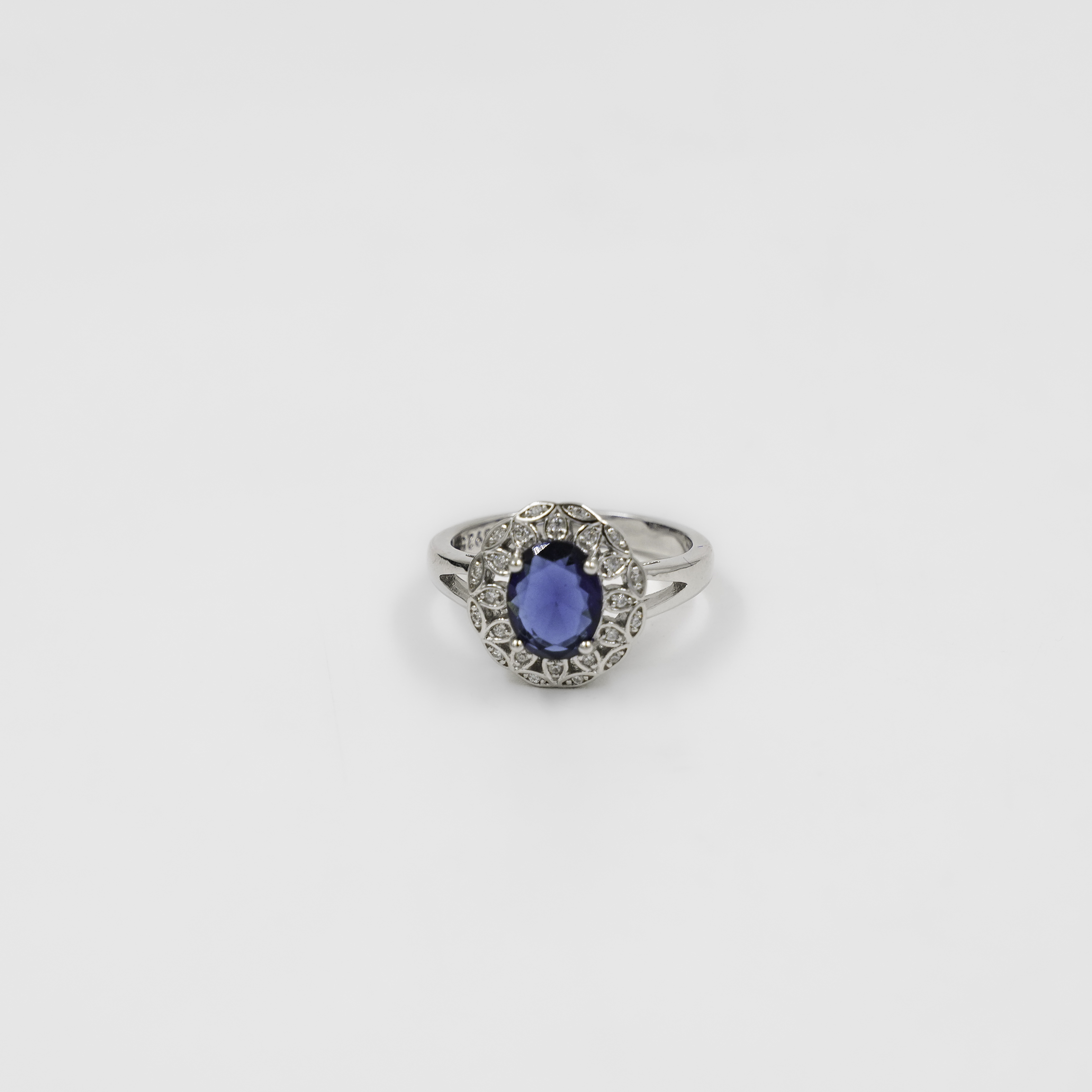 Elegant Silver Ring With Blue Oval
