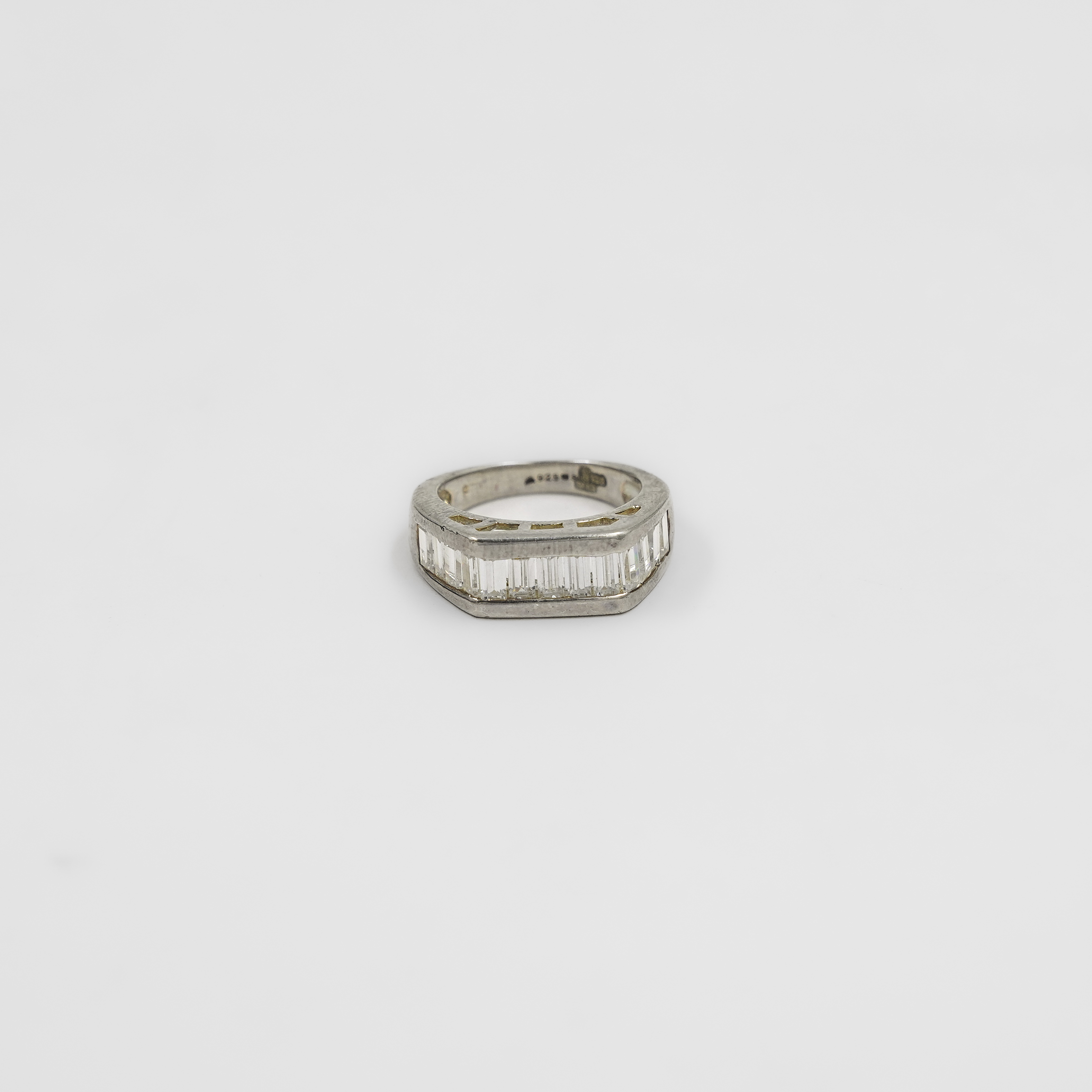 Elegant Silver Baguette Cut Diamond Ring