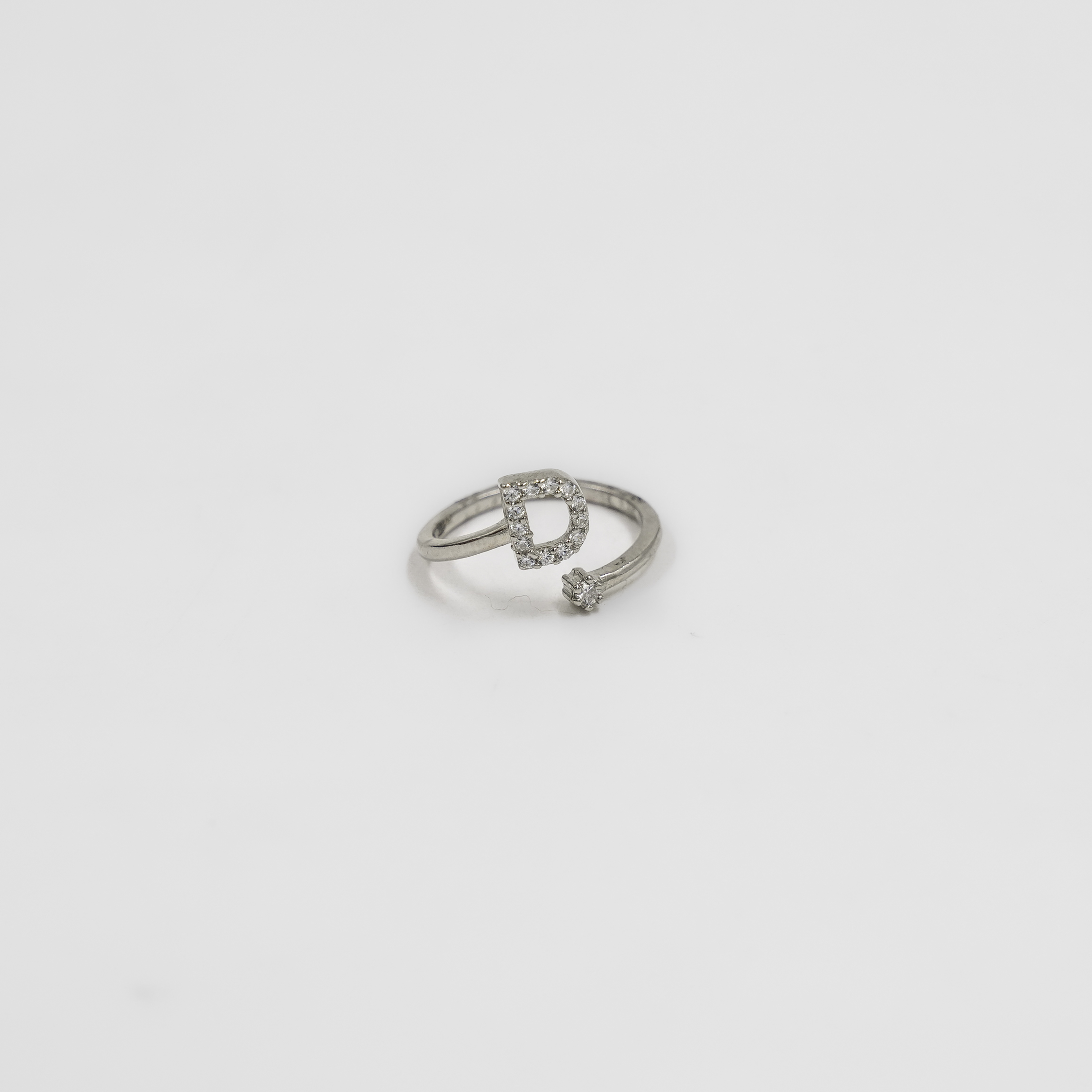 Elegant Silver Letter D Diamond Ring