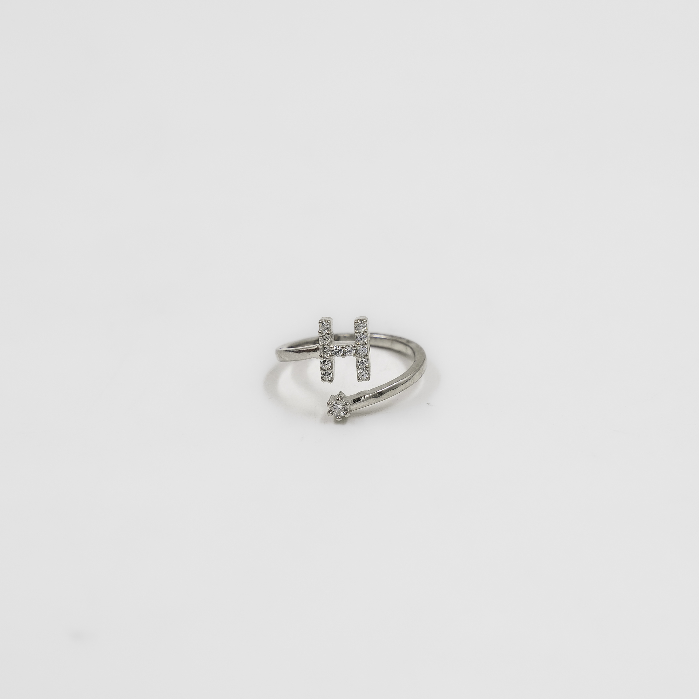 Silver Cubic Zirconia Initial H Ring